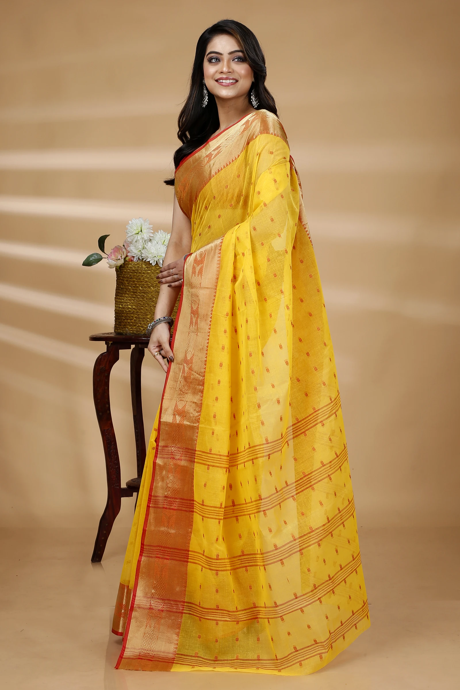 Yellow Pure Cotton Griva Tant Saree (916)