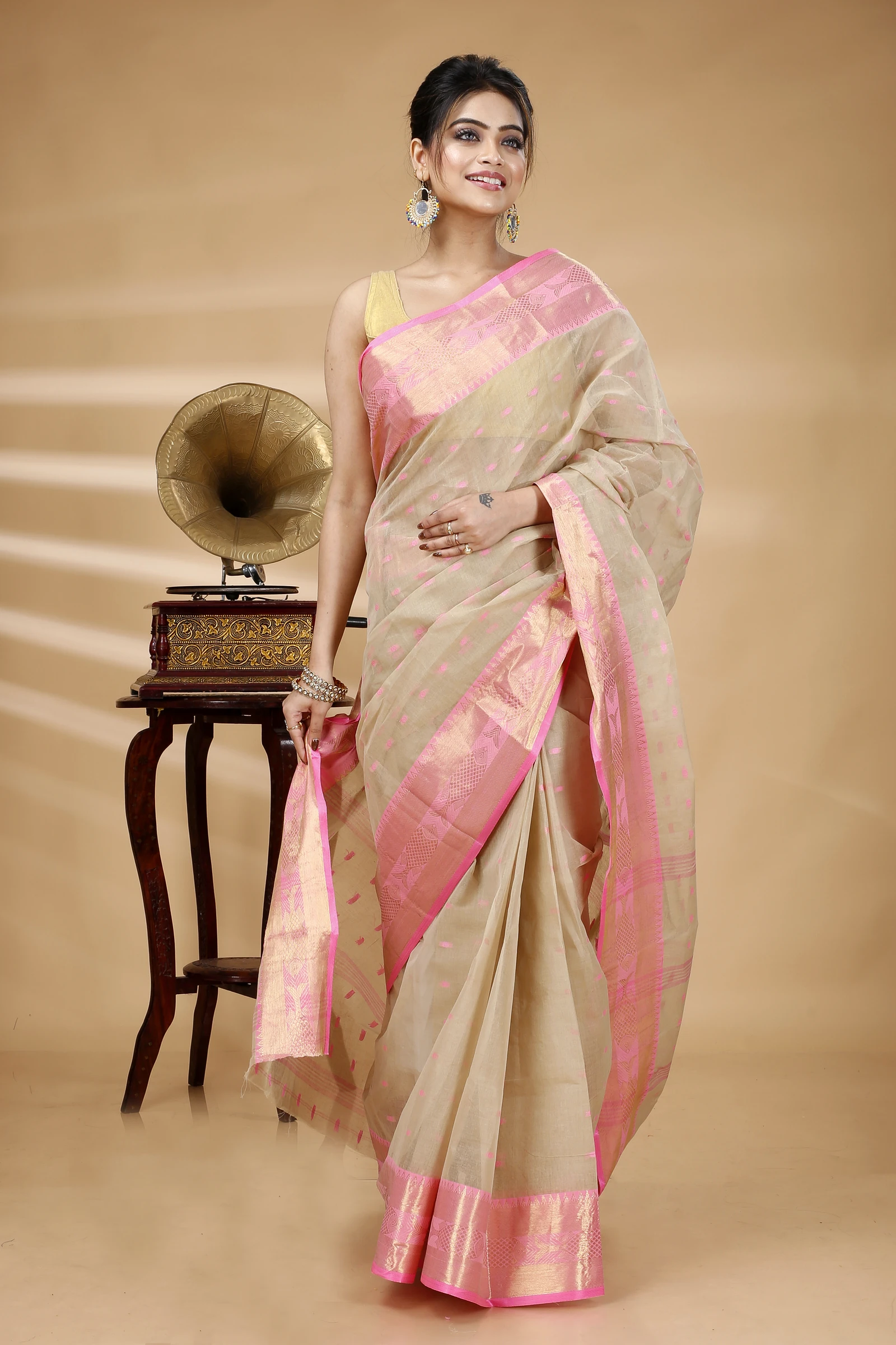 Cream Pure Cotton Griva Tant Saree (917)