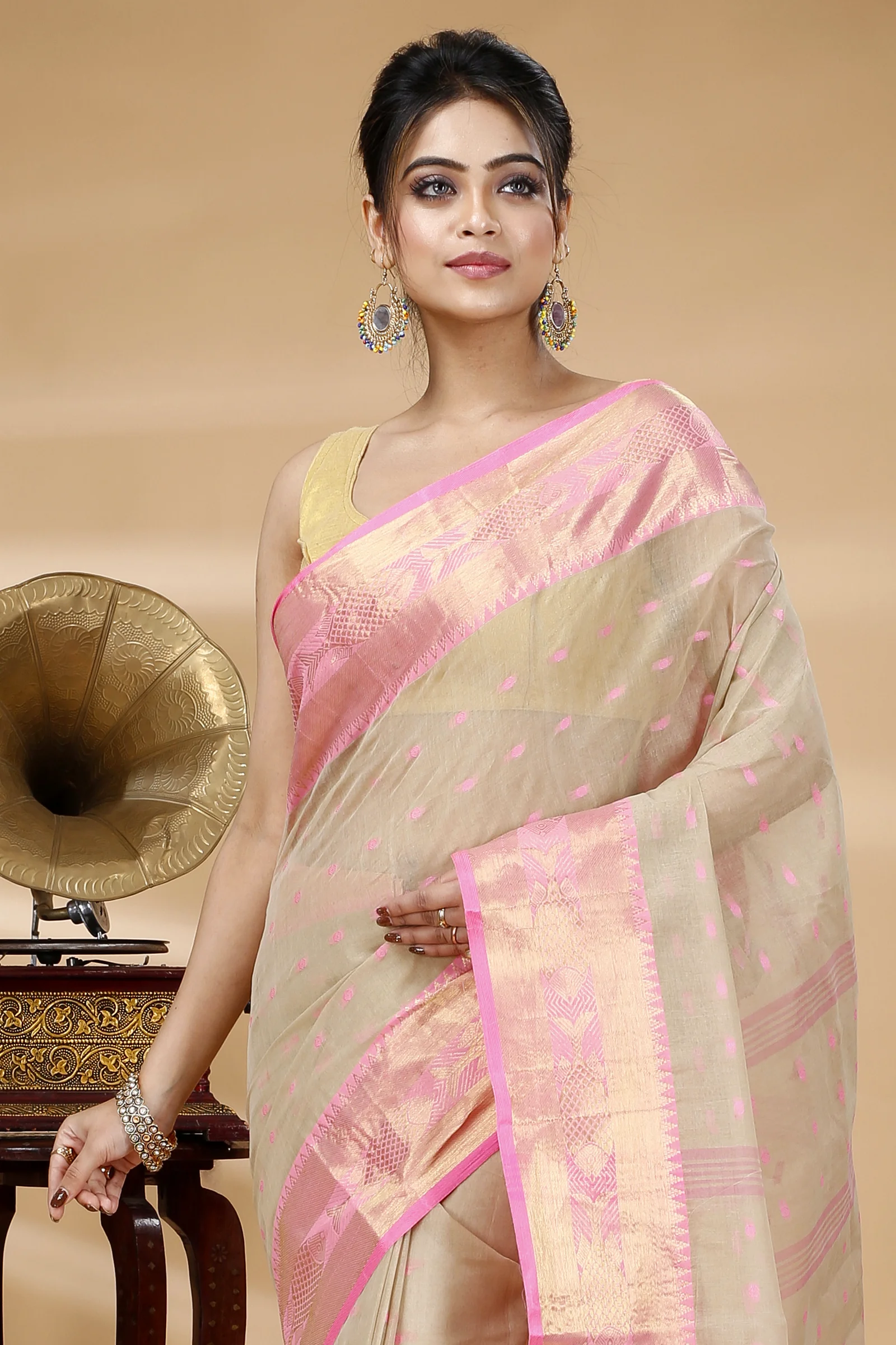 Cream Pure Cotton Griva Tant Saree (917)