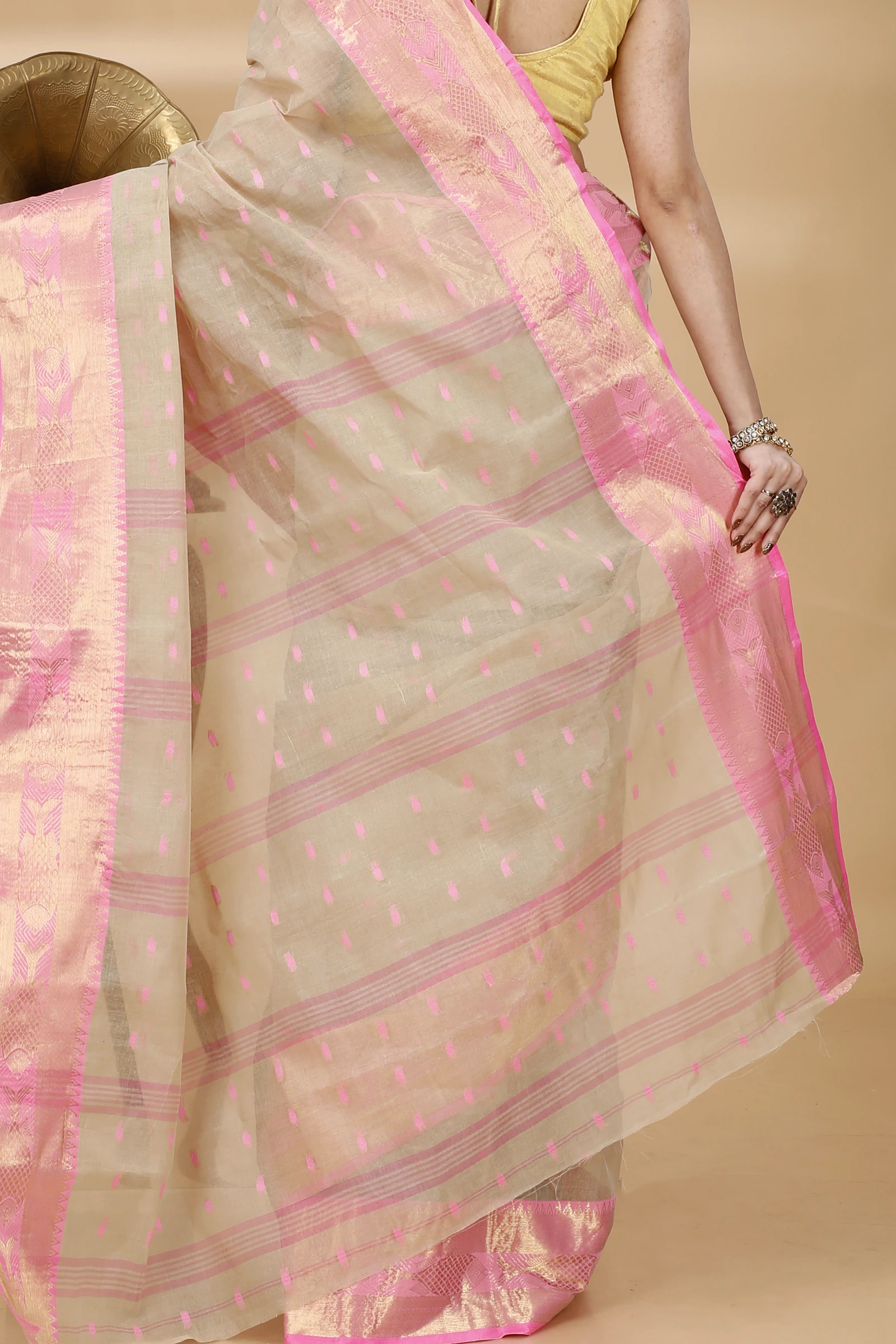 Cream Pure Cotton Griva Tant Saree (917)