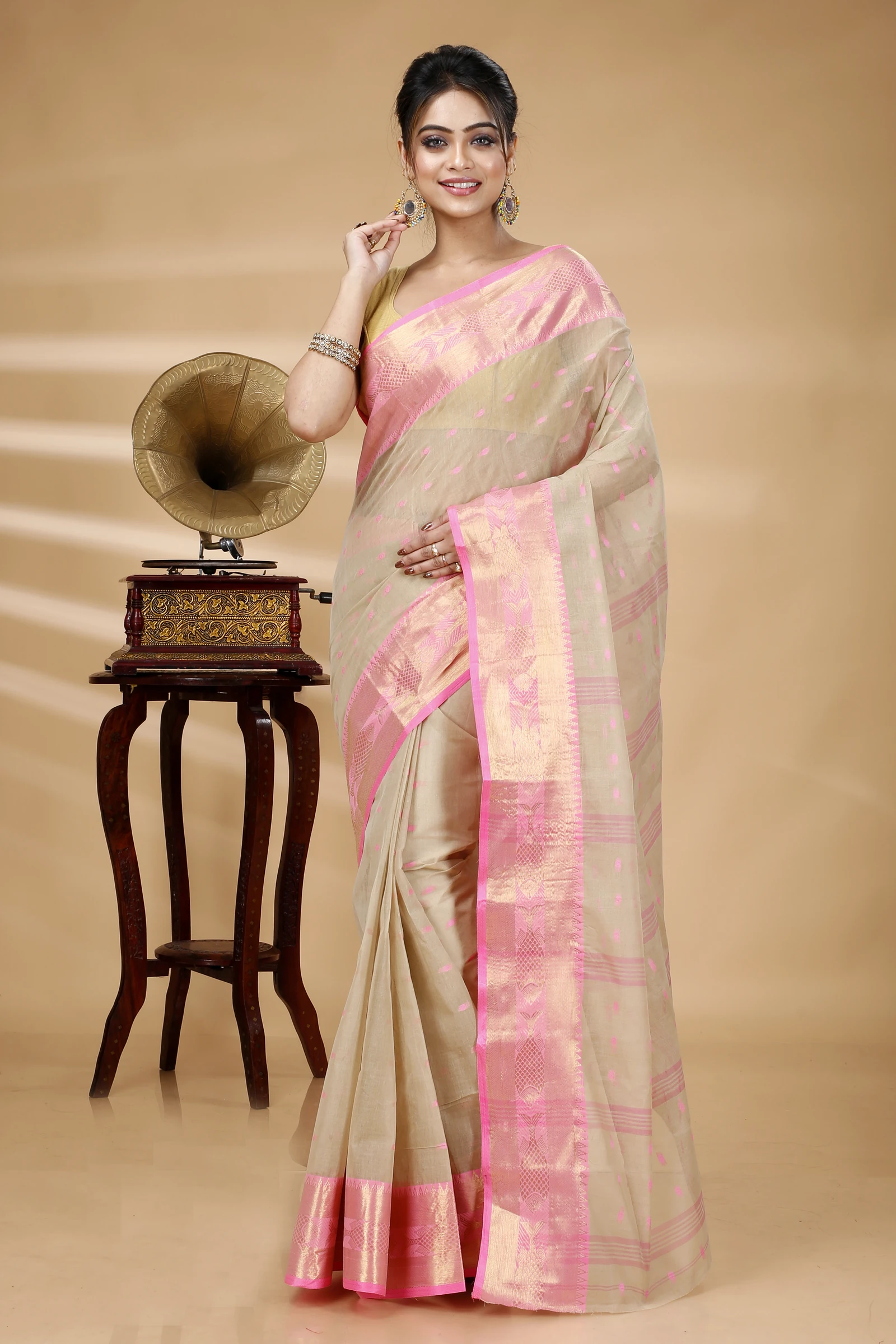 Cream Pure Cotton Griva Tant Saree (917)