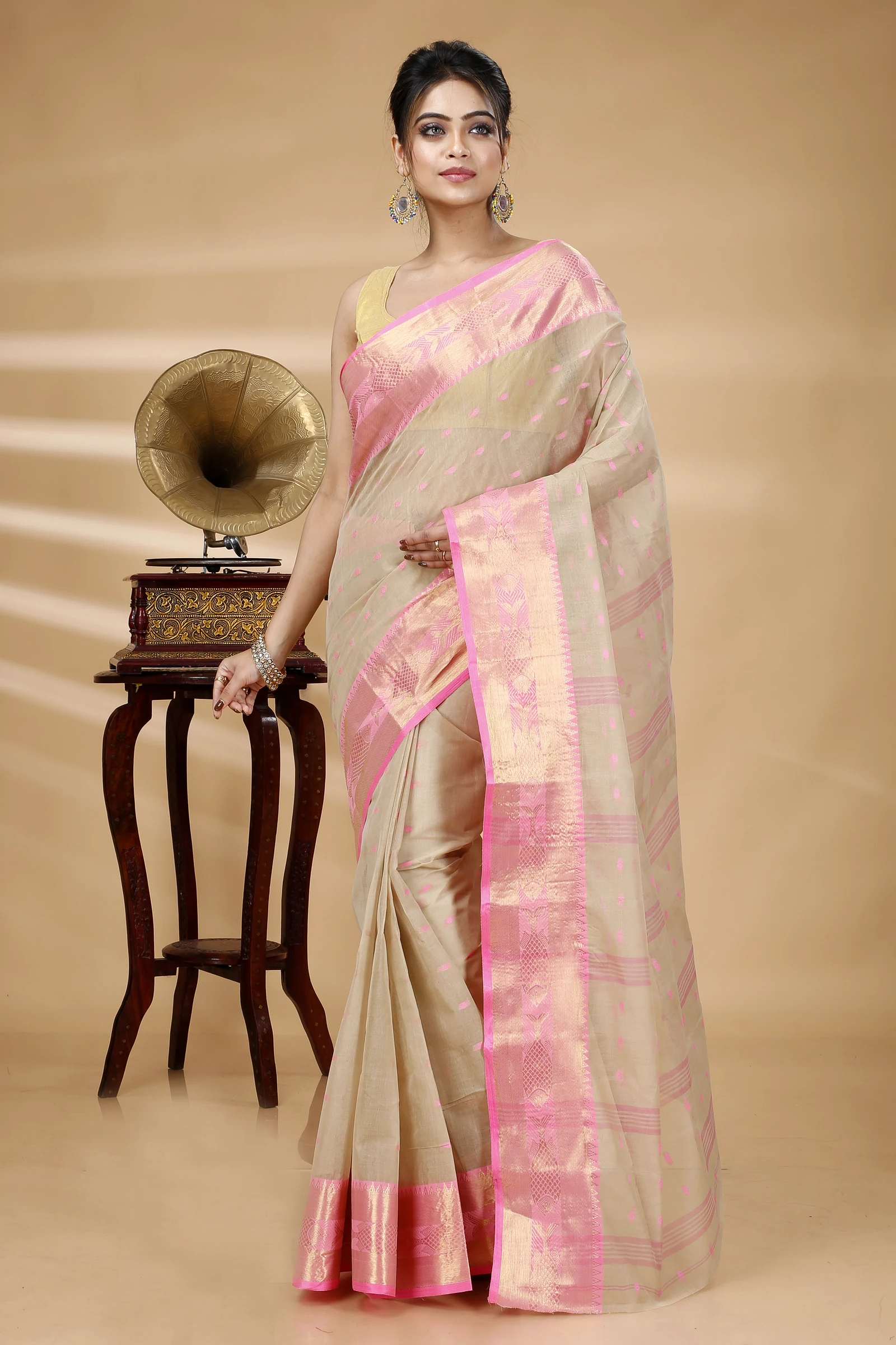 Cream Pure Cotton Griva Tant Saree (917)
