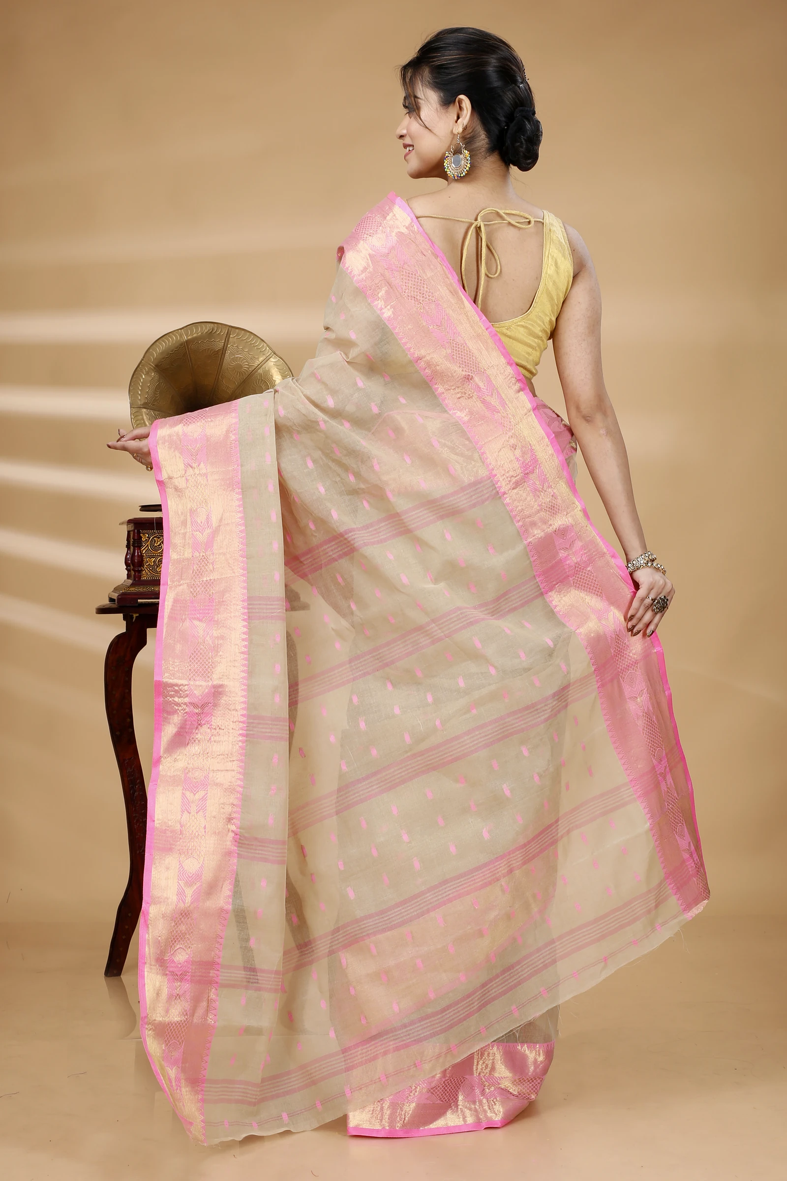 Cream Pure Cotton Griva Tant Saree (917)