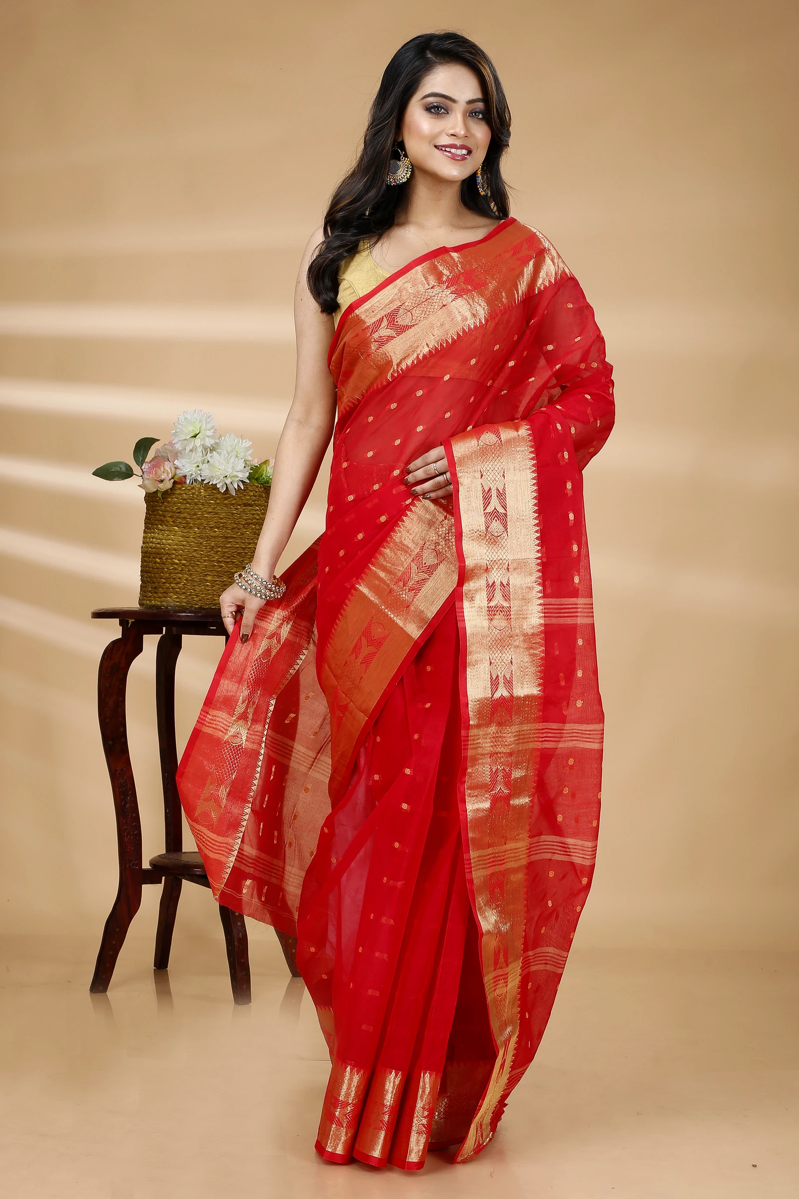 Red Pure Cotton Griva Tant Saree (918)