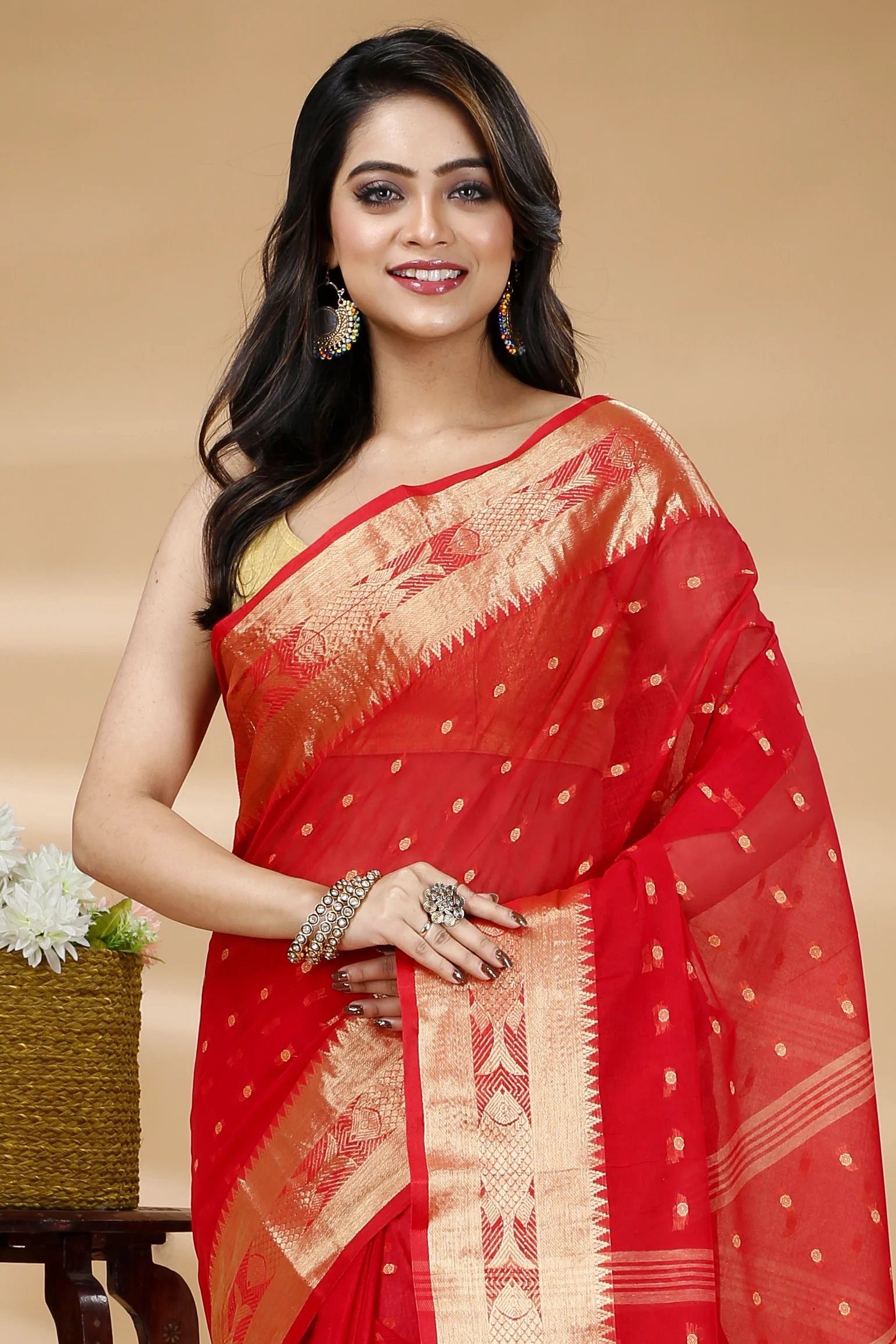 Red Pure Cotton Griva Tant Saree (918)