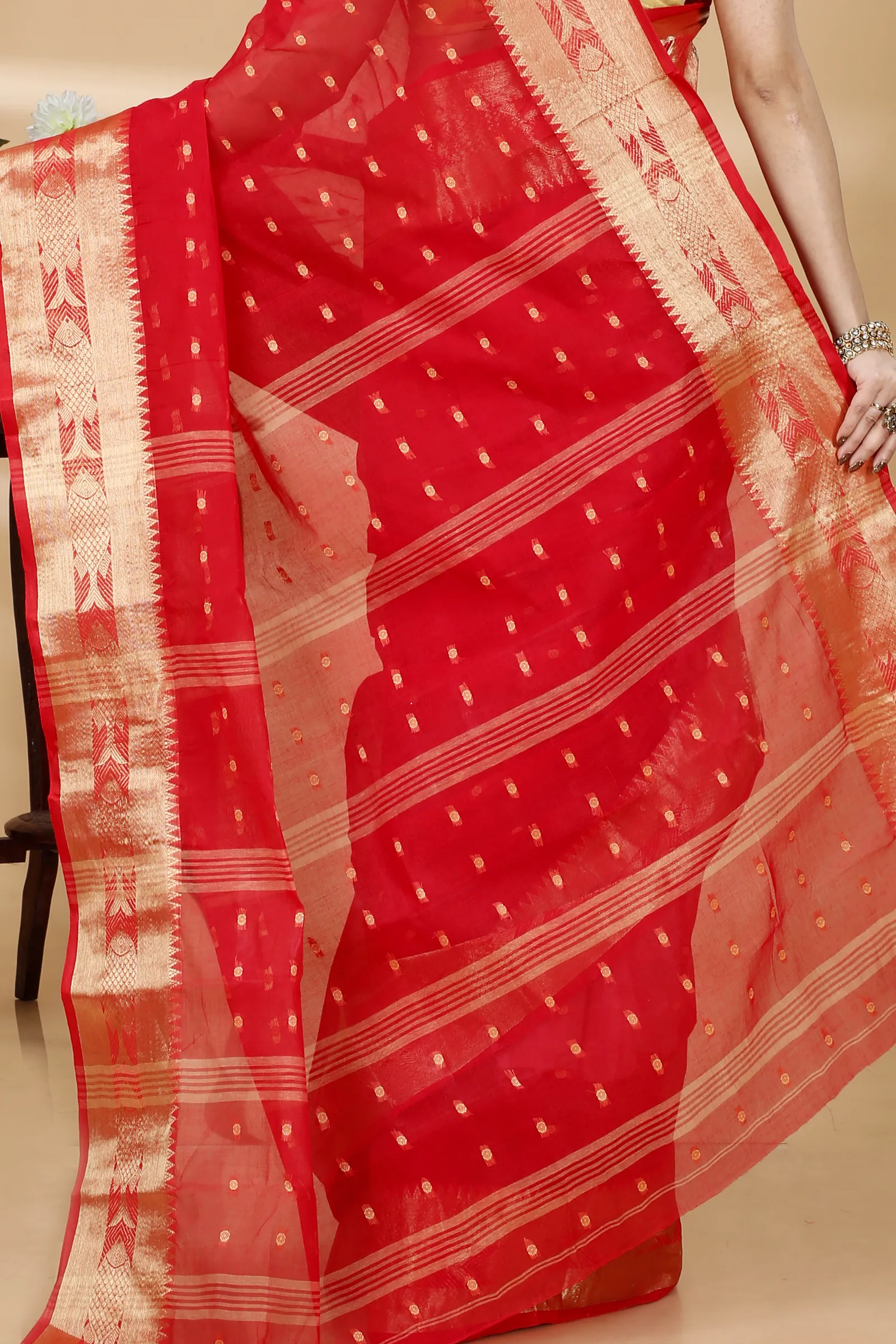 Red Pure Cotton Griva Tant Saree (918)