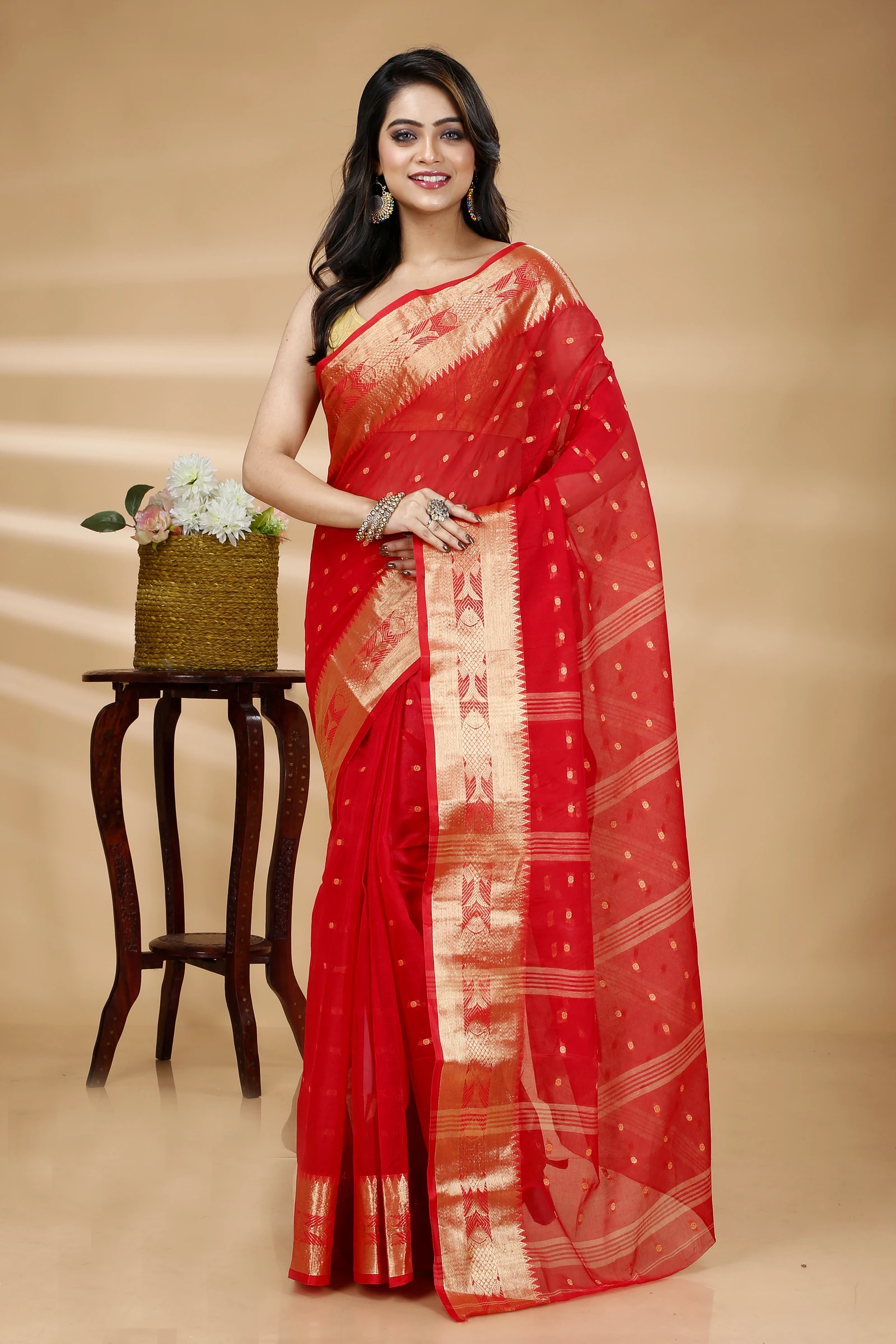Red Pure Cotton Griva Tant Saree (918)