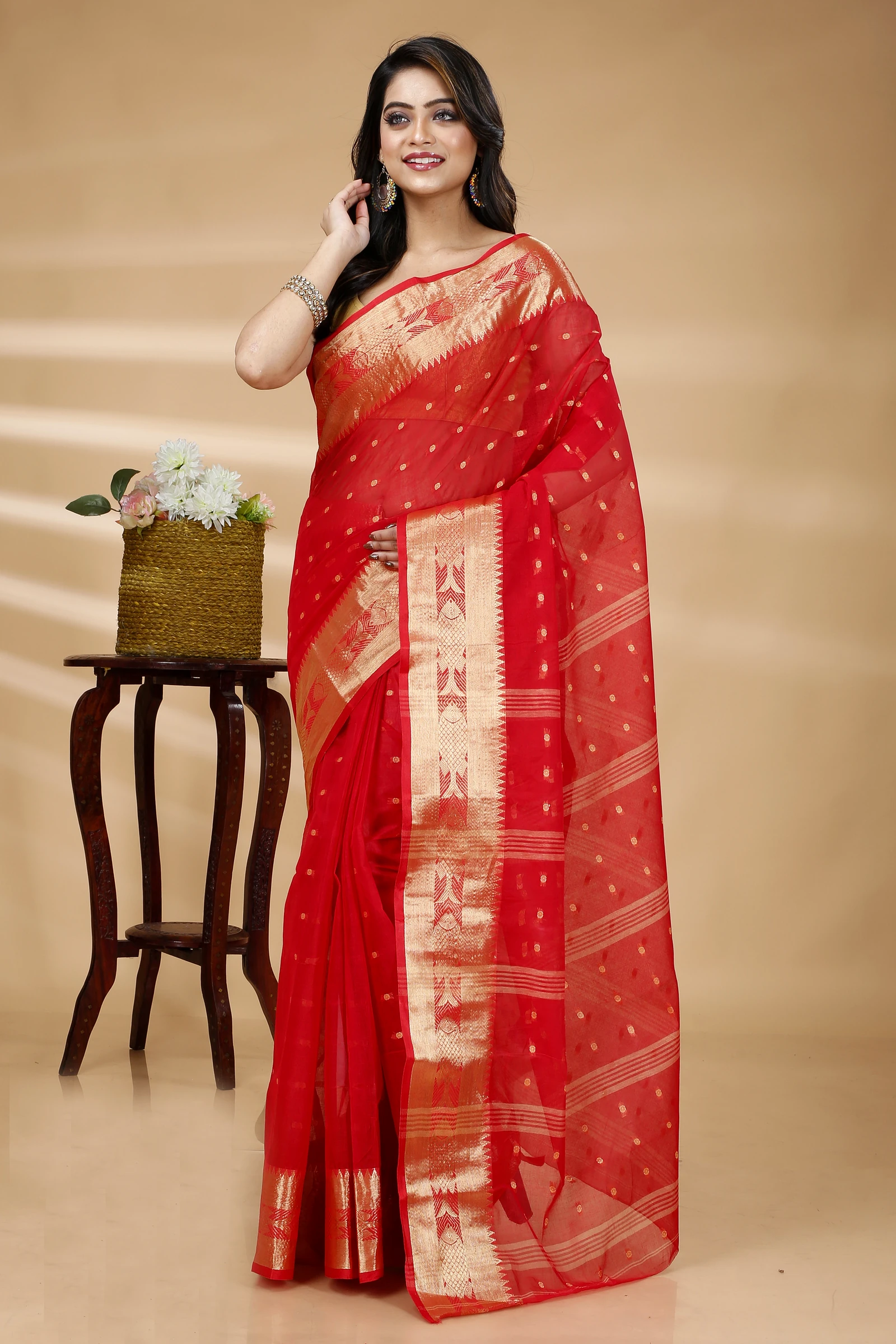 Red Pure Cotton Griva Tant Saree (918)