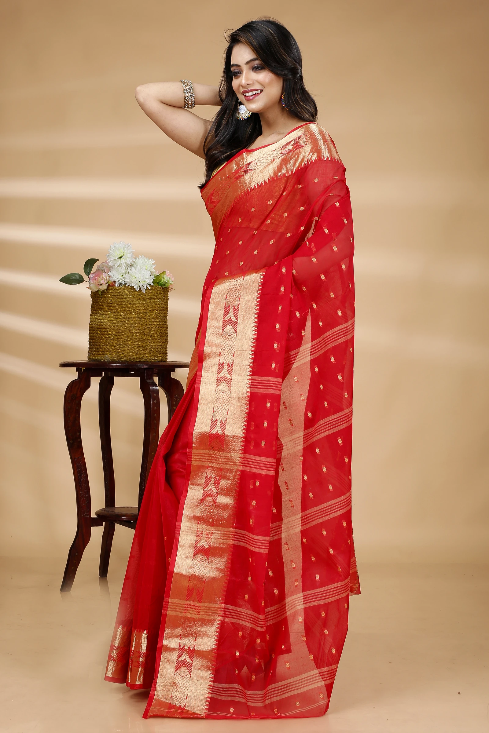 Red Pure Cotton Griva Tant Saree (918)
