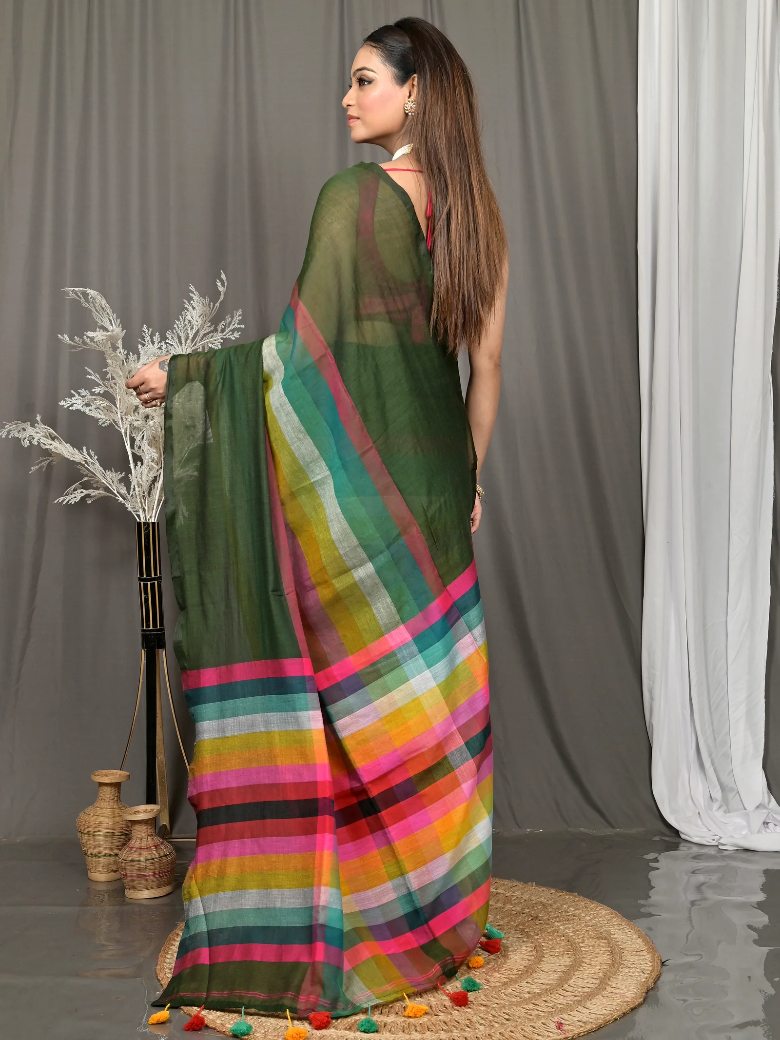 Dark Green Cotton Sounur Handloom Saree  (92)
