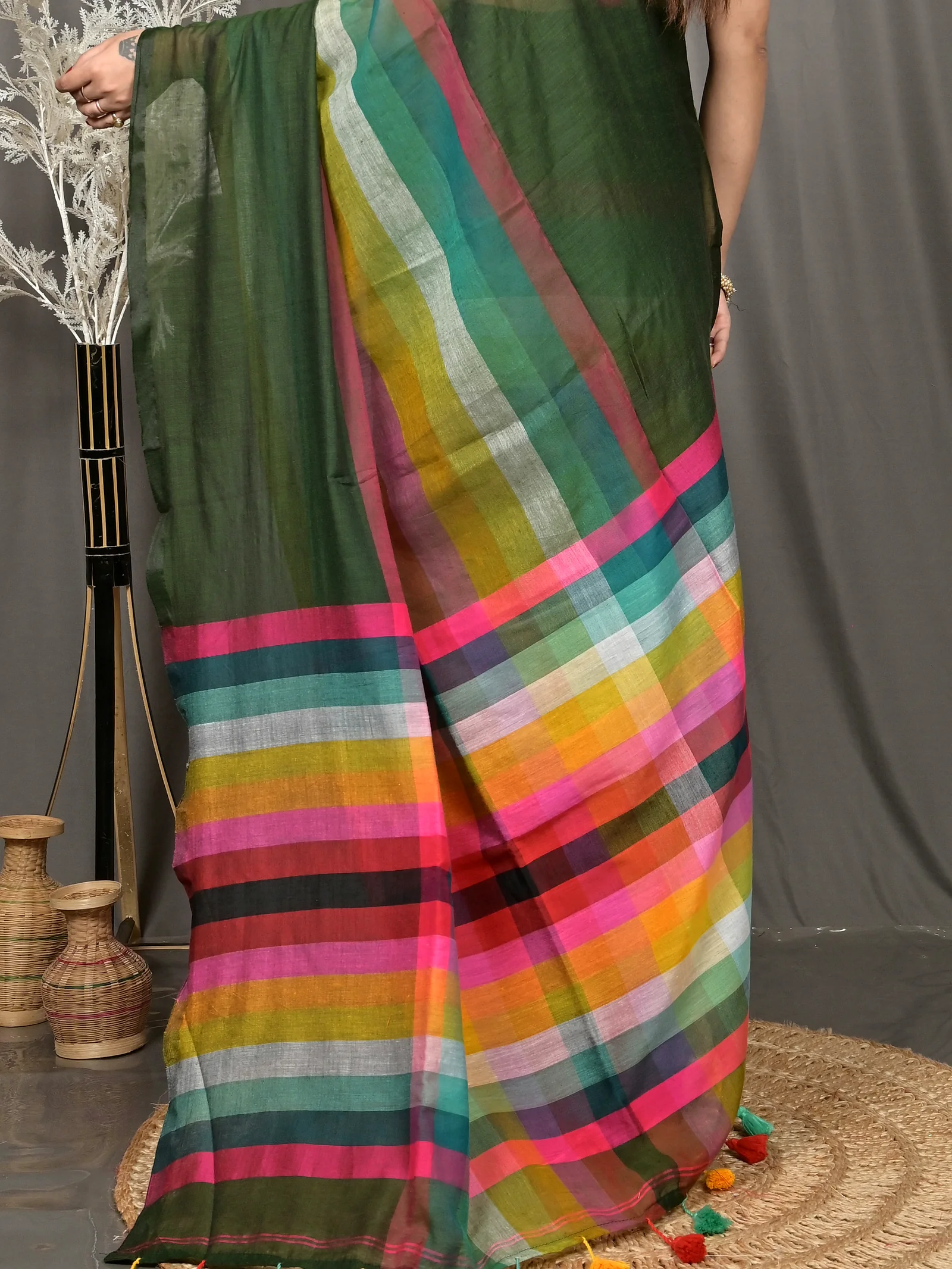 Dark Green Cotton Sounur Handloom Saree  (92)