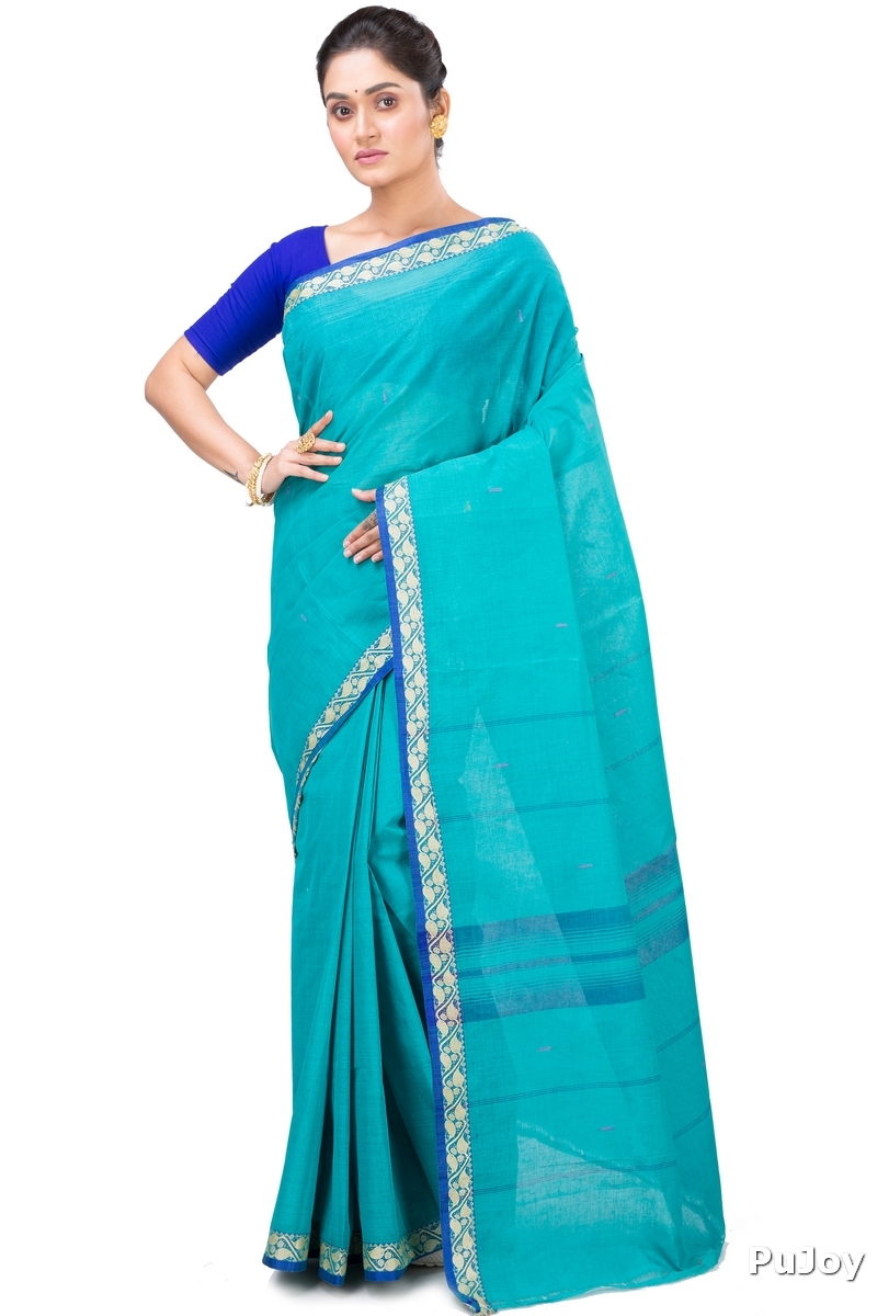 See Blue Pure Cotton Gaela Tant Saree (920)