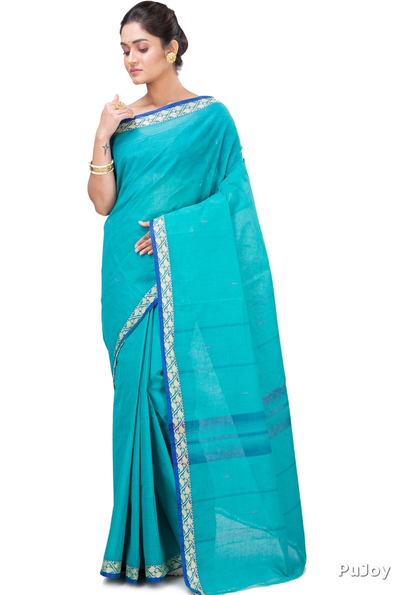 See Blue Pure Cotton Gaela Tant Saree (920)