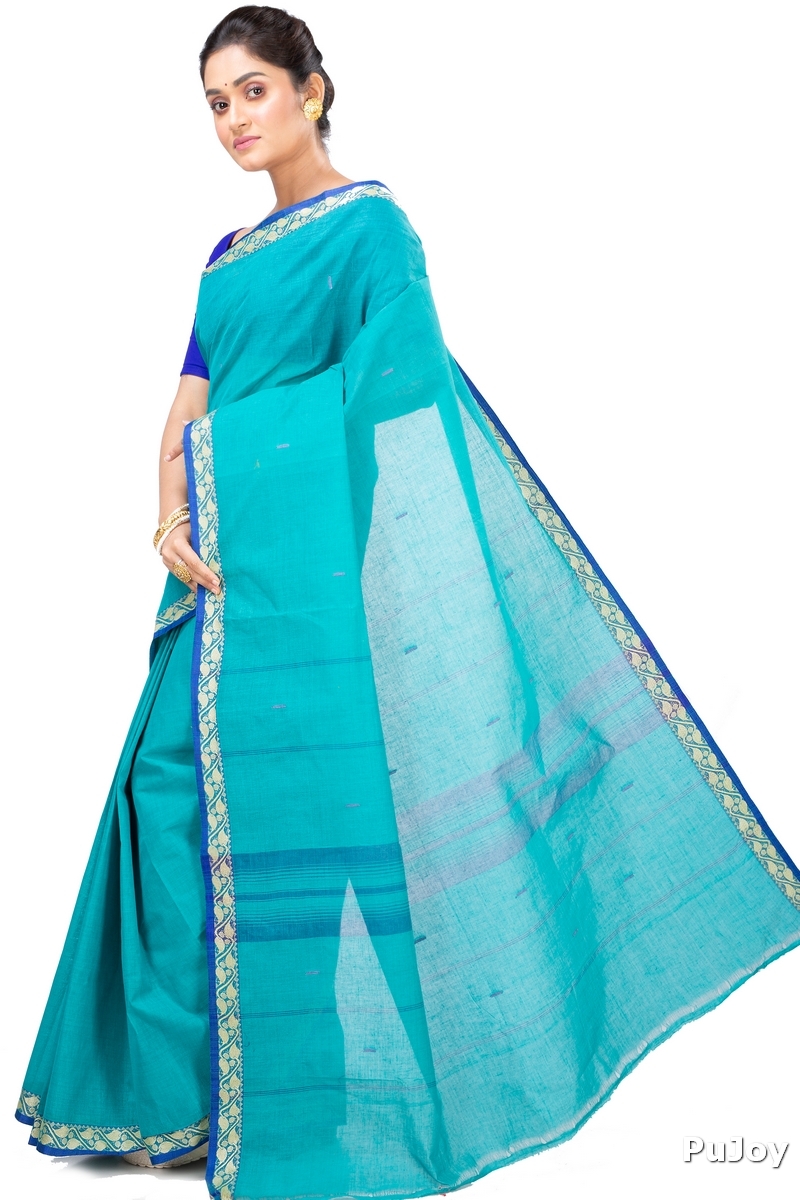 See Blue Pure Cotton Gaela Tant Saree (920)
