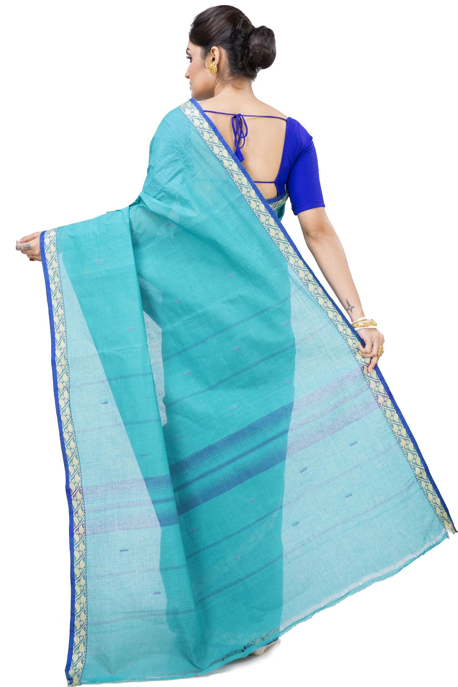 See Blue Pure Cotton Gaela Tant Saree (920)