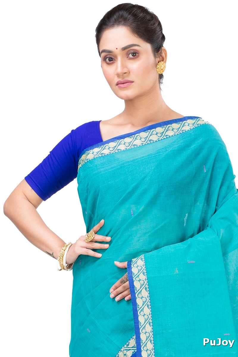 See Blue Pure Cotton Gaela Tant Saree (920)