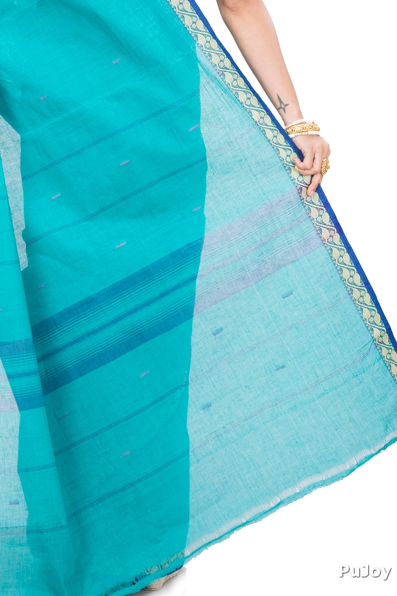 See Blue Pure Cotton Gaela Tant Saree (920)