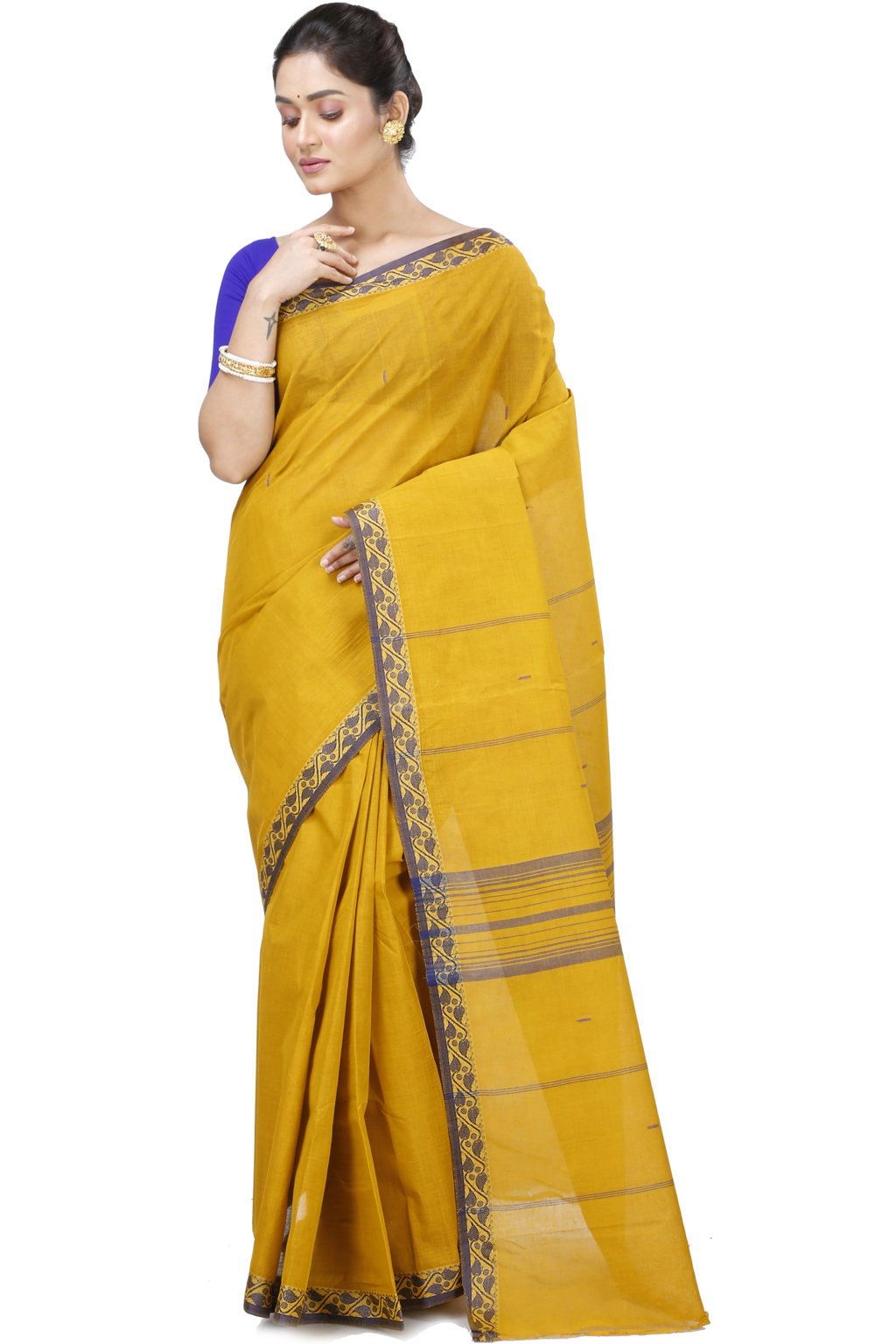 Mustard Yellow Pure Cotton Gaela Tant Saree (922)