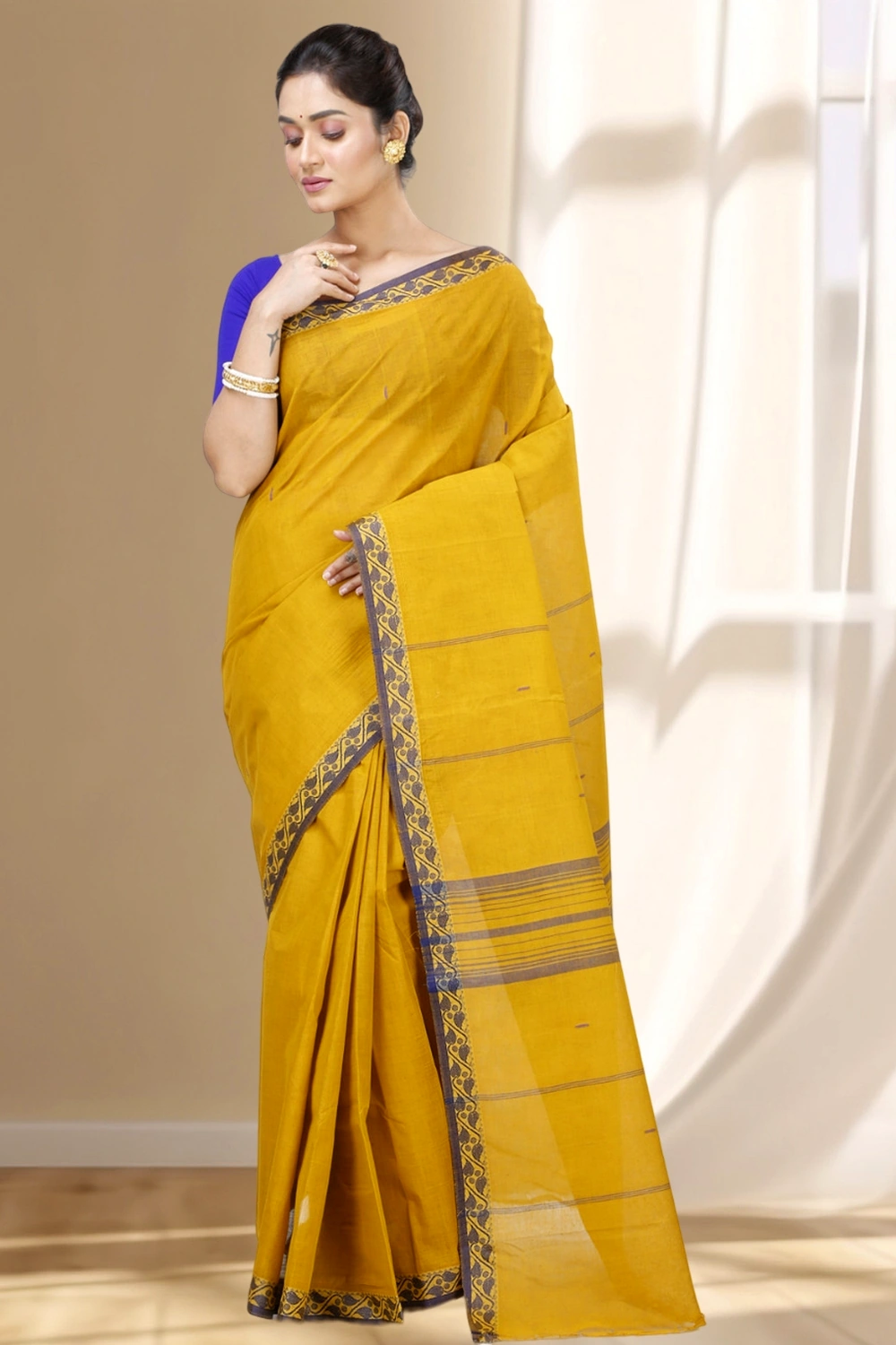 Mustard Yellow Pure Cotton Gaela Tant Saree (922)