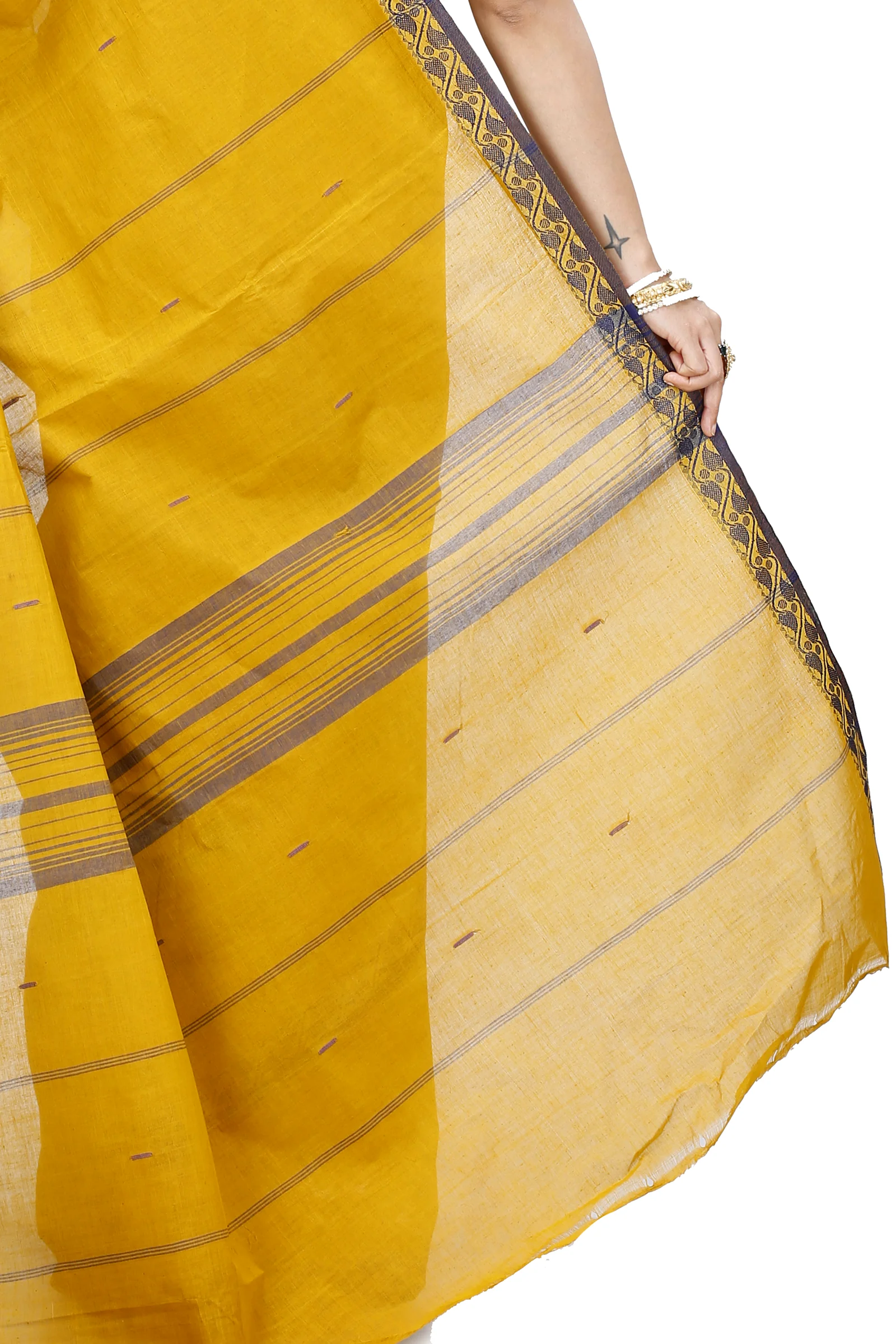 Mustard Yellow Pure Cotton Gaela Tant Saree (922)