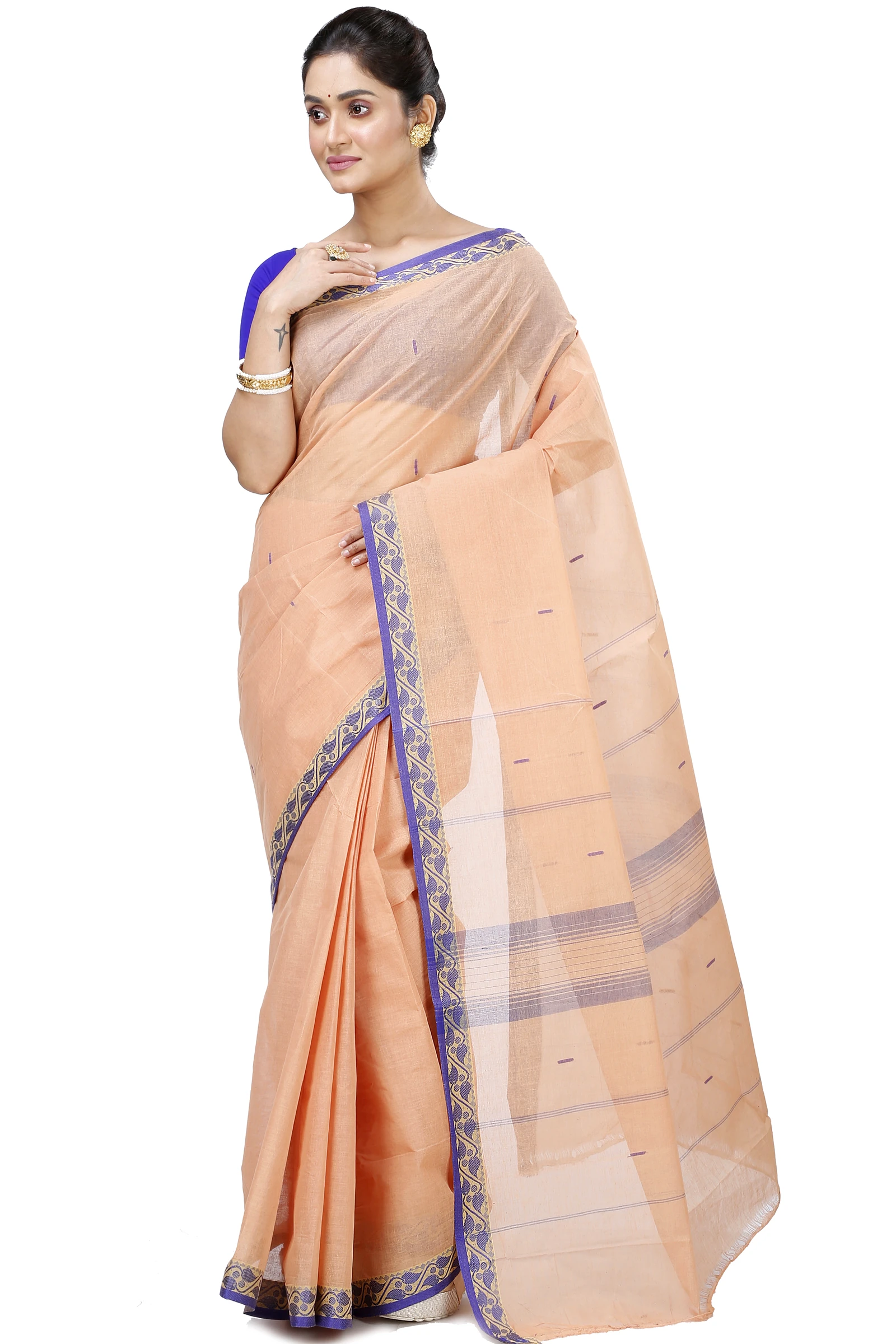 Light White Pure Cotton Gaela Tant Saree (923)
