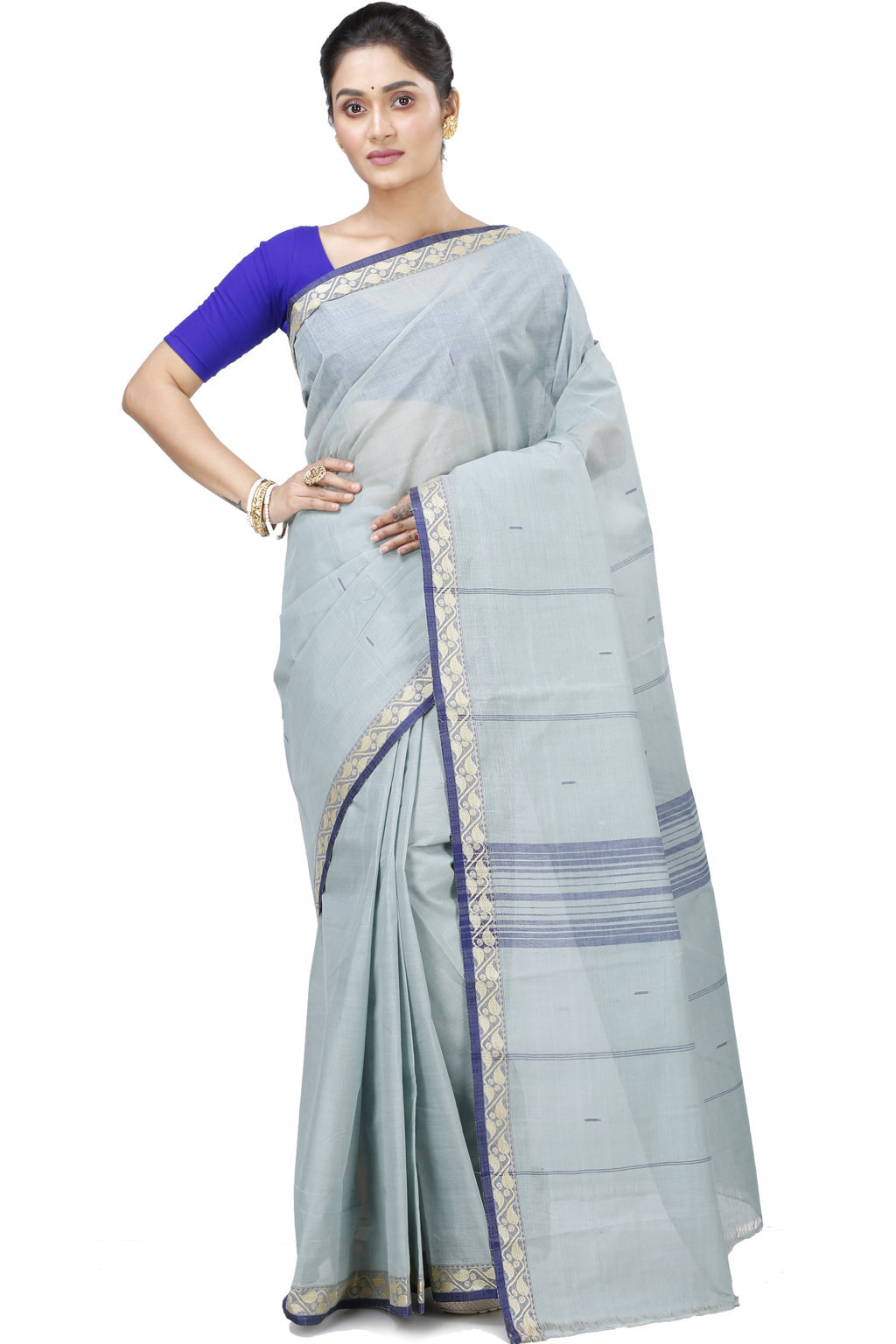 Light Grey Pure Cotton Gaela Tant Saree (924)