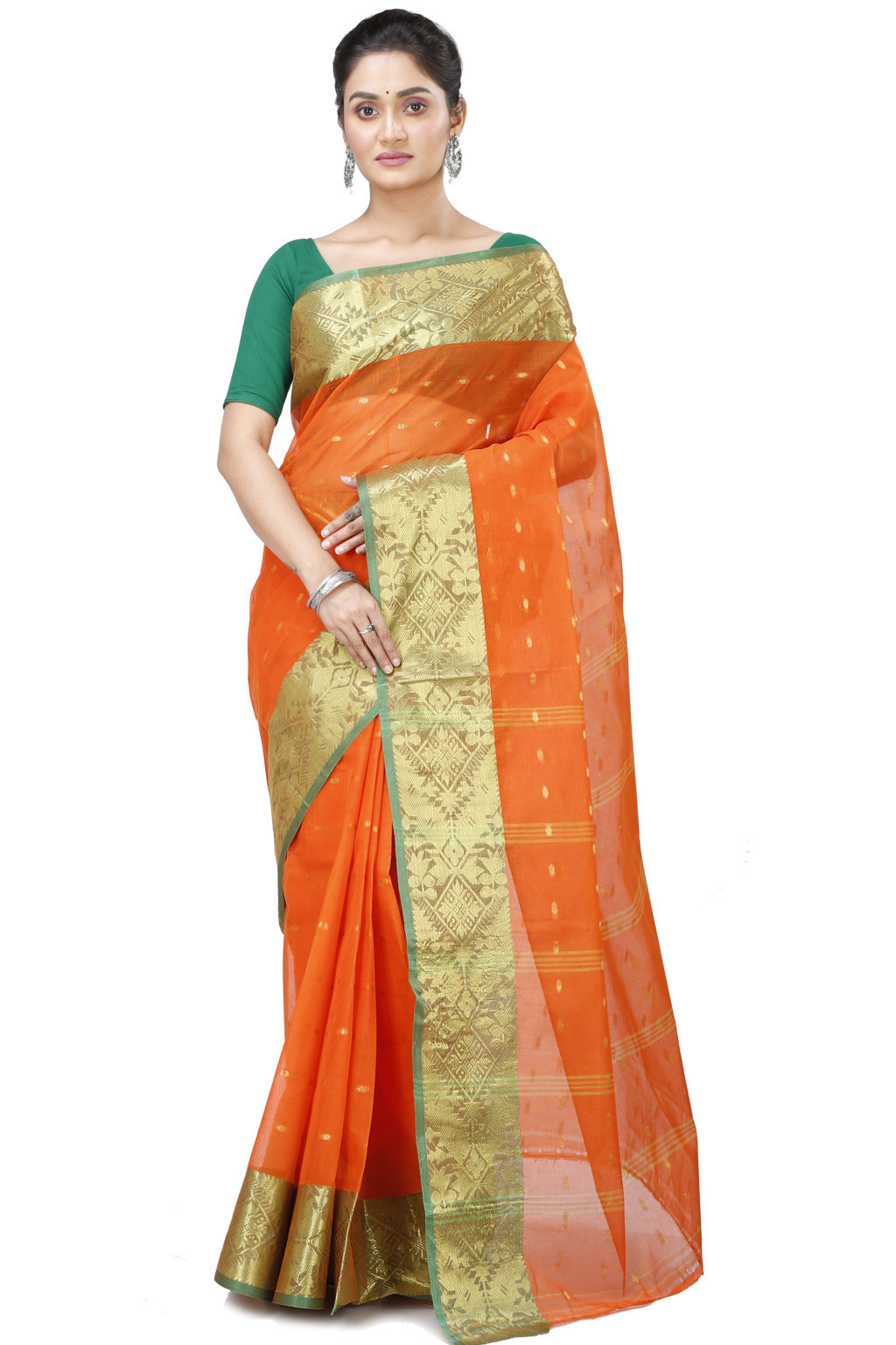 Orange Pure Cotton Gopa Tant Saree (925)