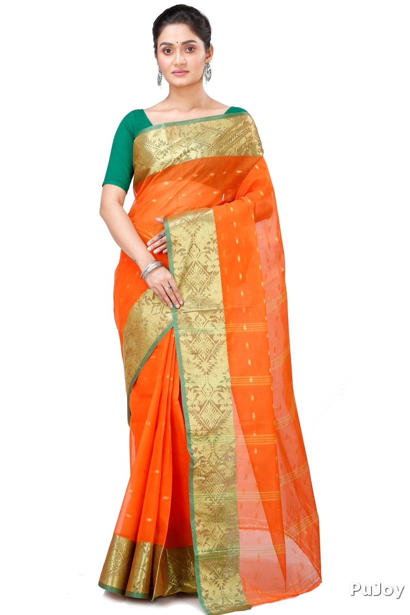 Orange Pure Cotton Gopa Tant Saree (925)
