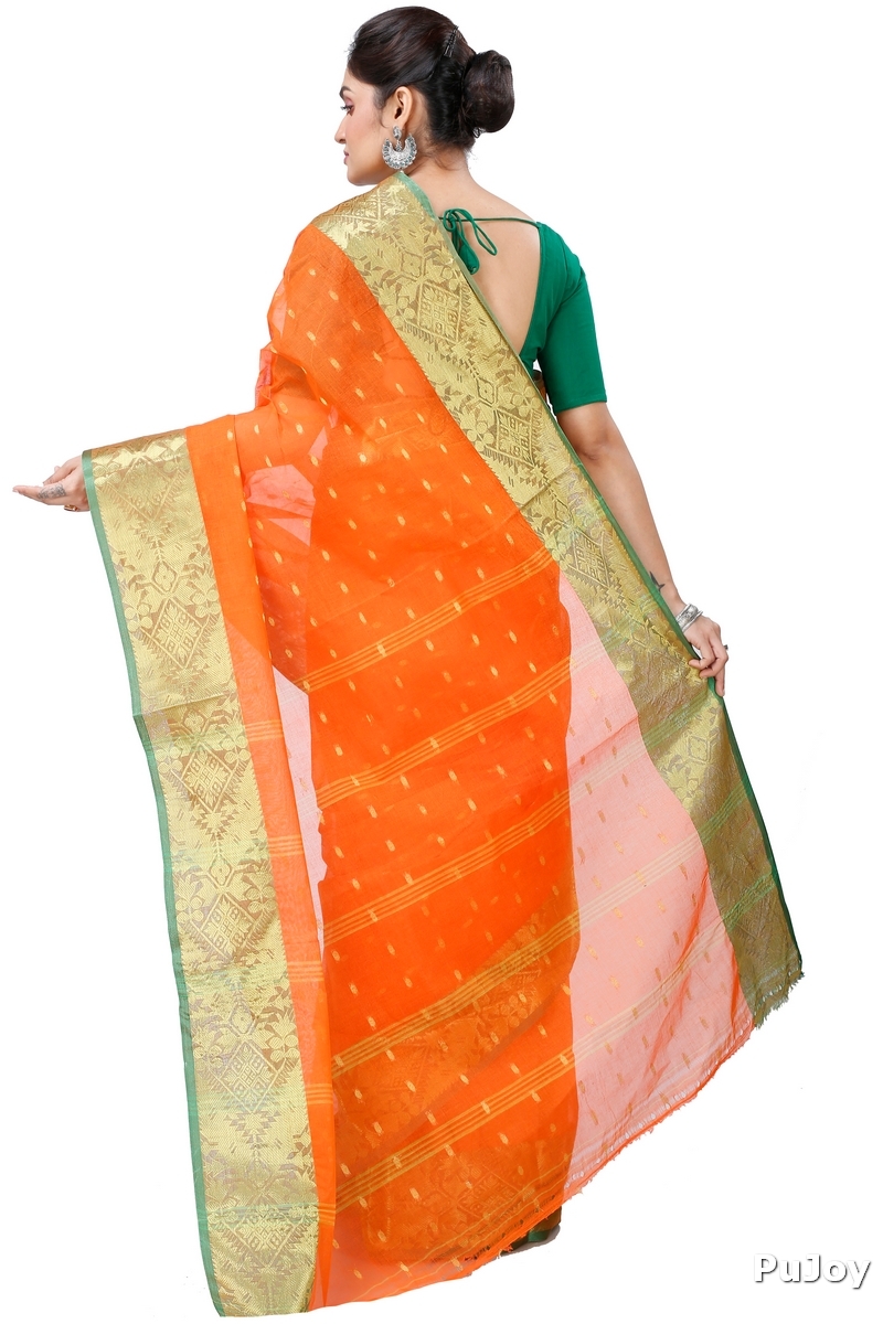 Orange Pure Cotton Gopa Tant Saree (925)