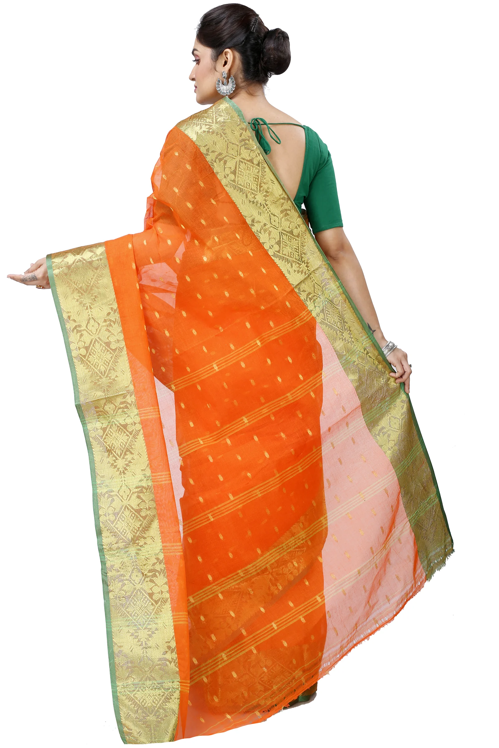 Orange Pure Cotton Gopa Tant Saree (925)