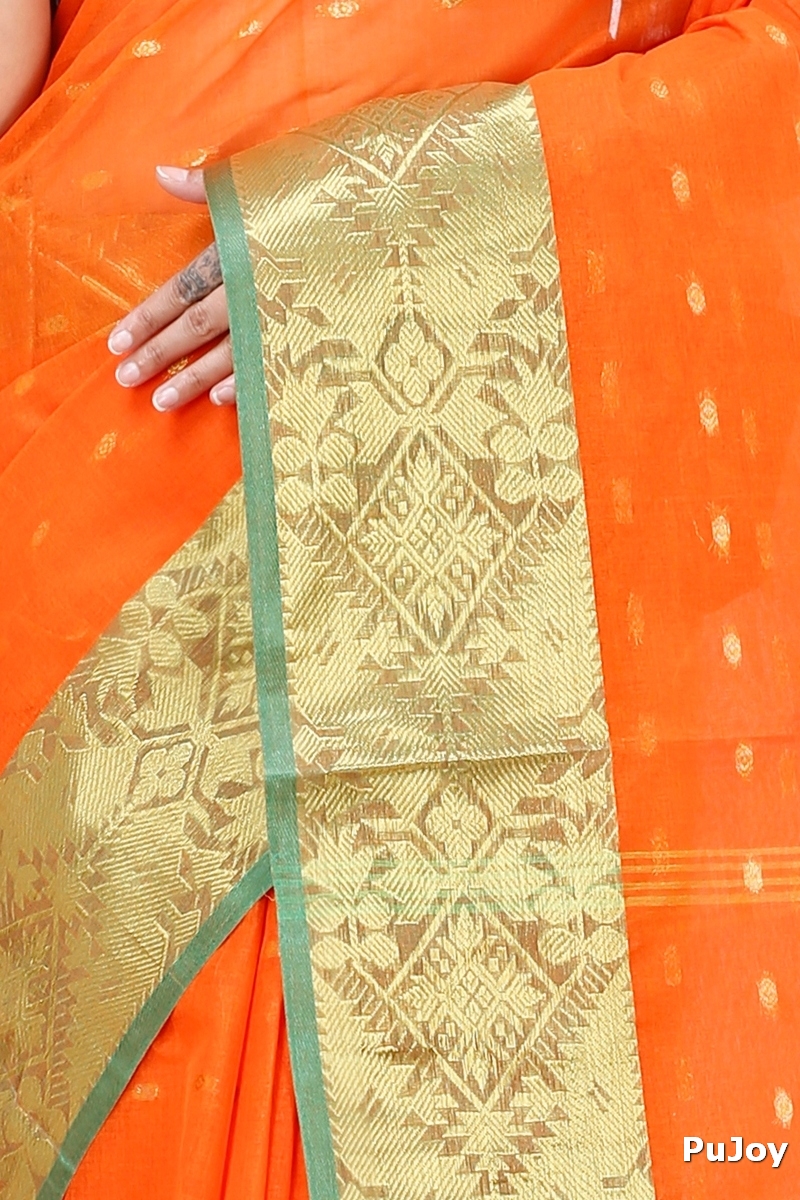 Orange Pure Cotton Gopa Tant Saree (925)