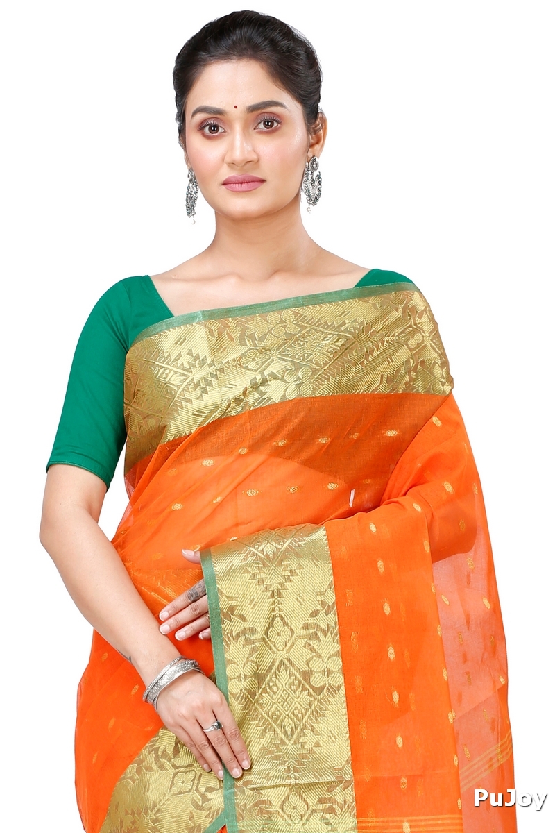 Orange Pure Cotton Gopa Tant Saree (925)
