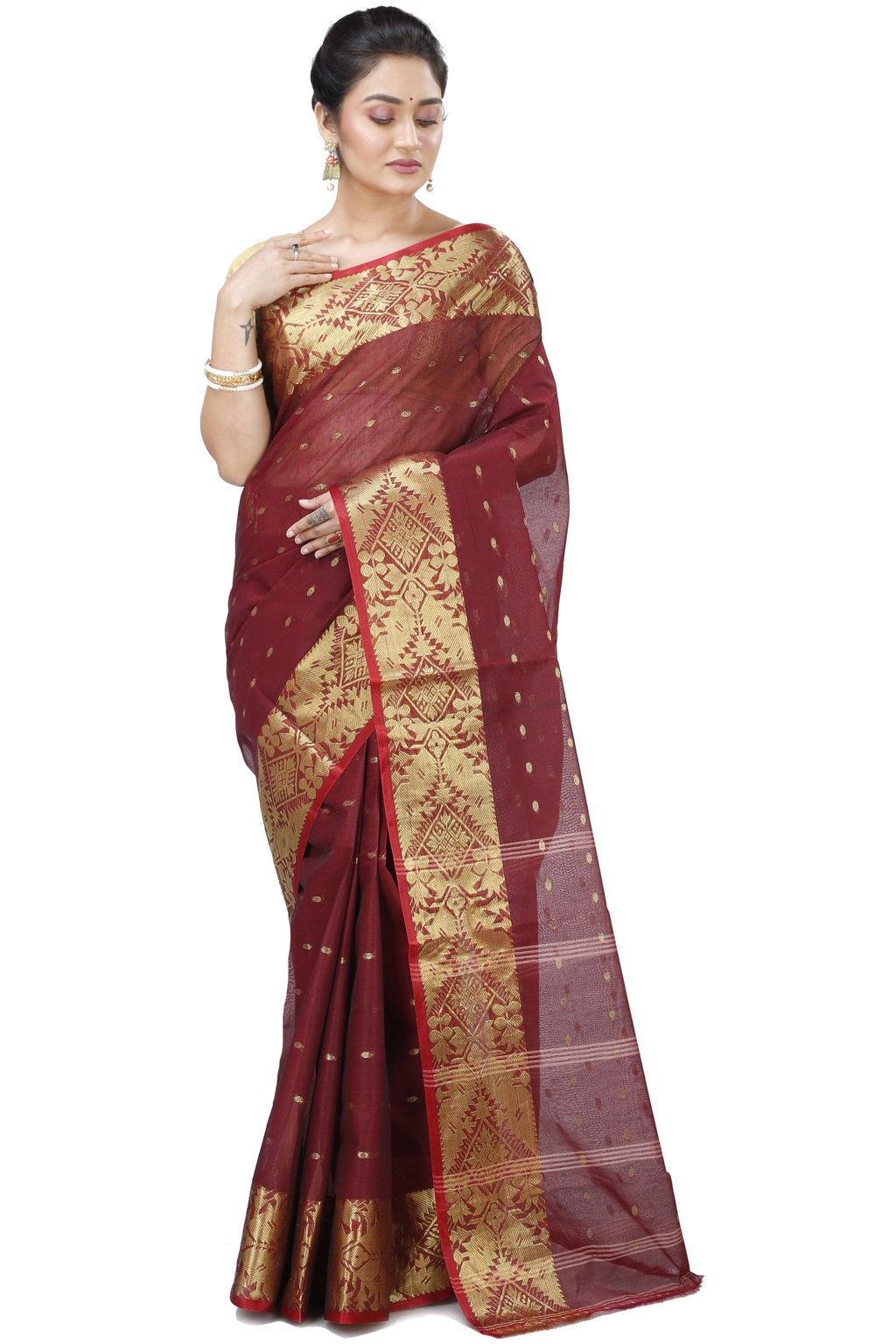 Brown Pure Cotton Gopa Tant Saree (926)