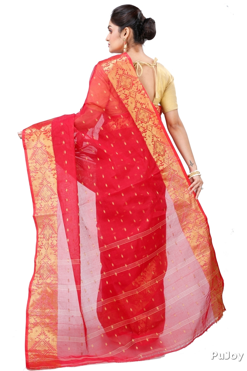 Red Pure Cotton Gopa Tant Saree (927)
