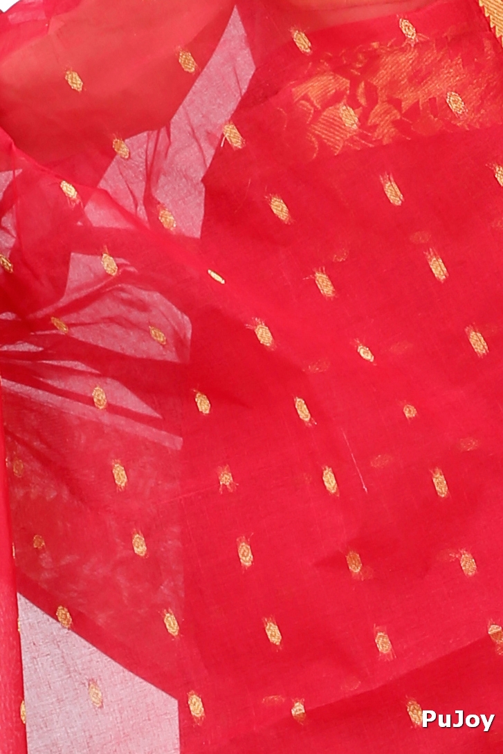 Red Pure Cotton Gopa Tant Saree (927)