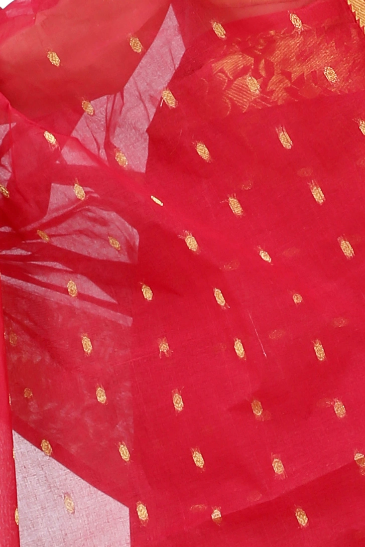 Red Pure Cotton Gopa Tant Saree (927)