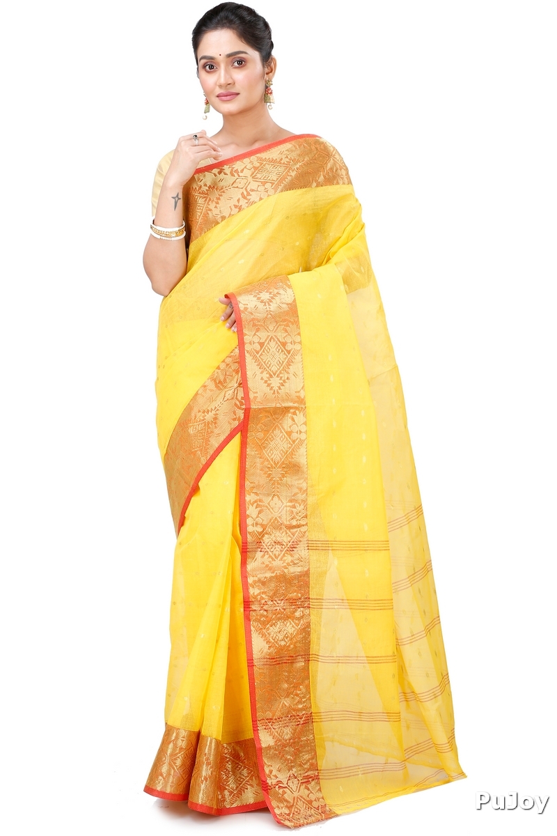 Yellow Pure Cotton Gopa Tant Saree (928)