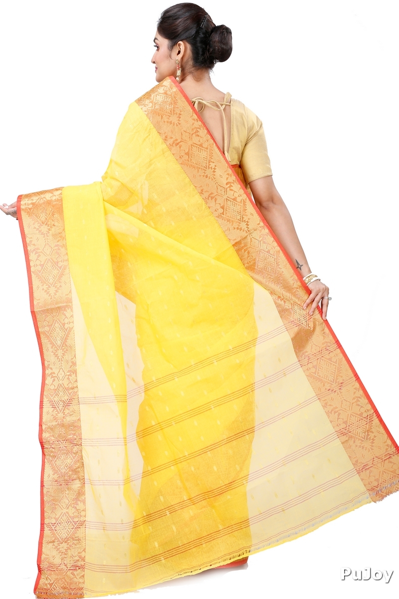 Yellow Pure Cotton Gopa Tant Saree (928)
