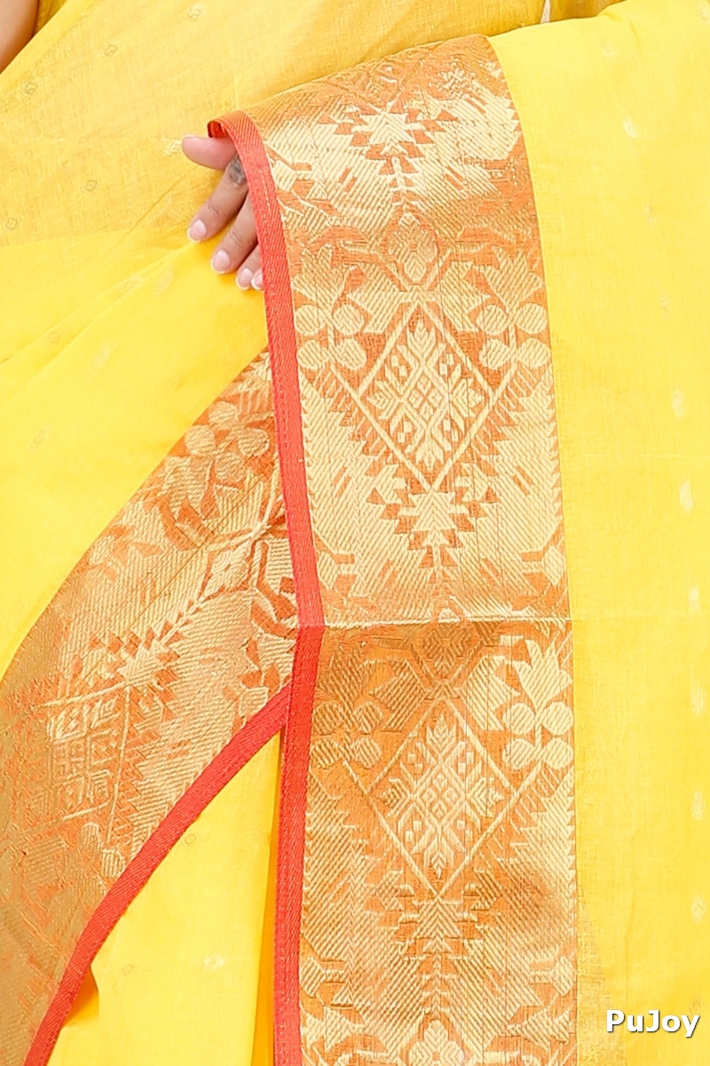 Yellow Pure Cotton Gopa Tant Saree (928)