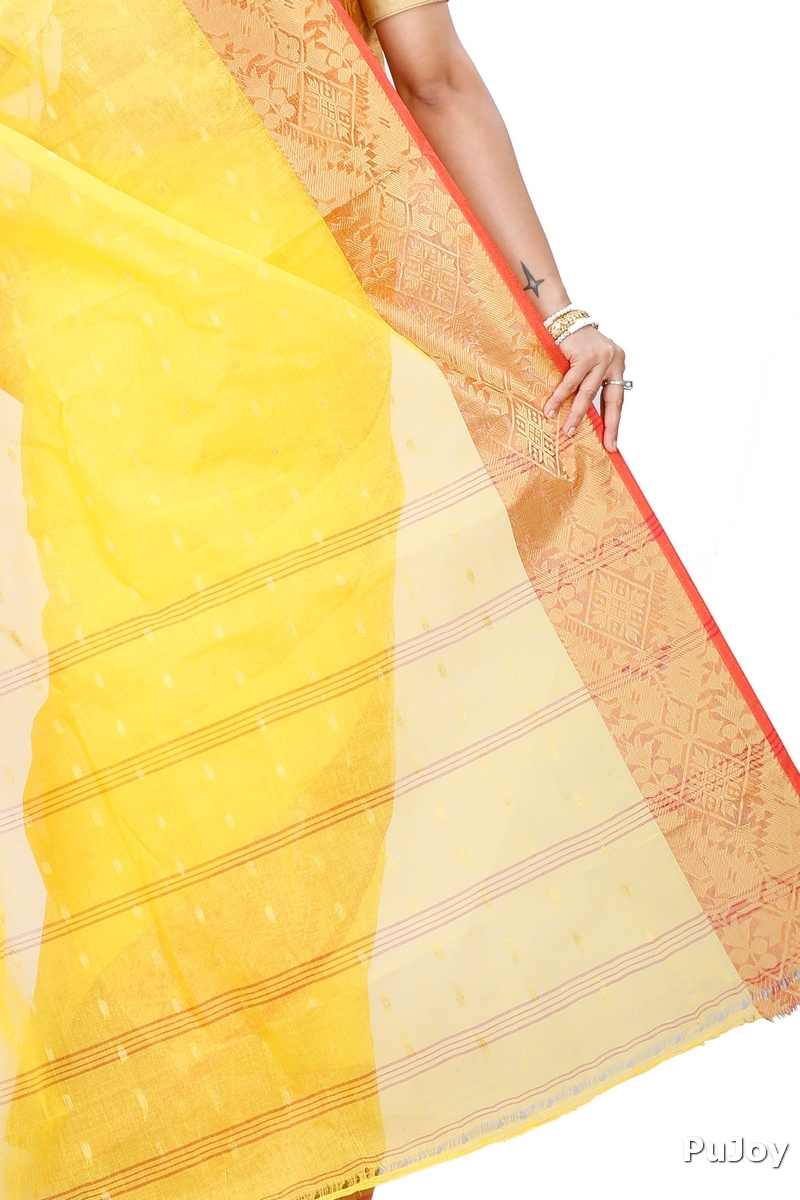 Yellow Pure Cotton Gopa Tant Saree (928)