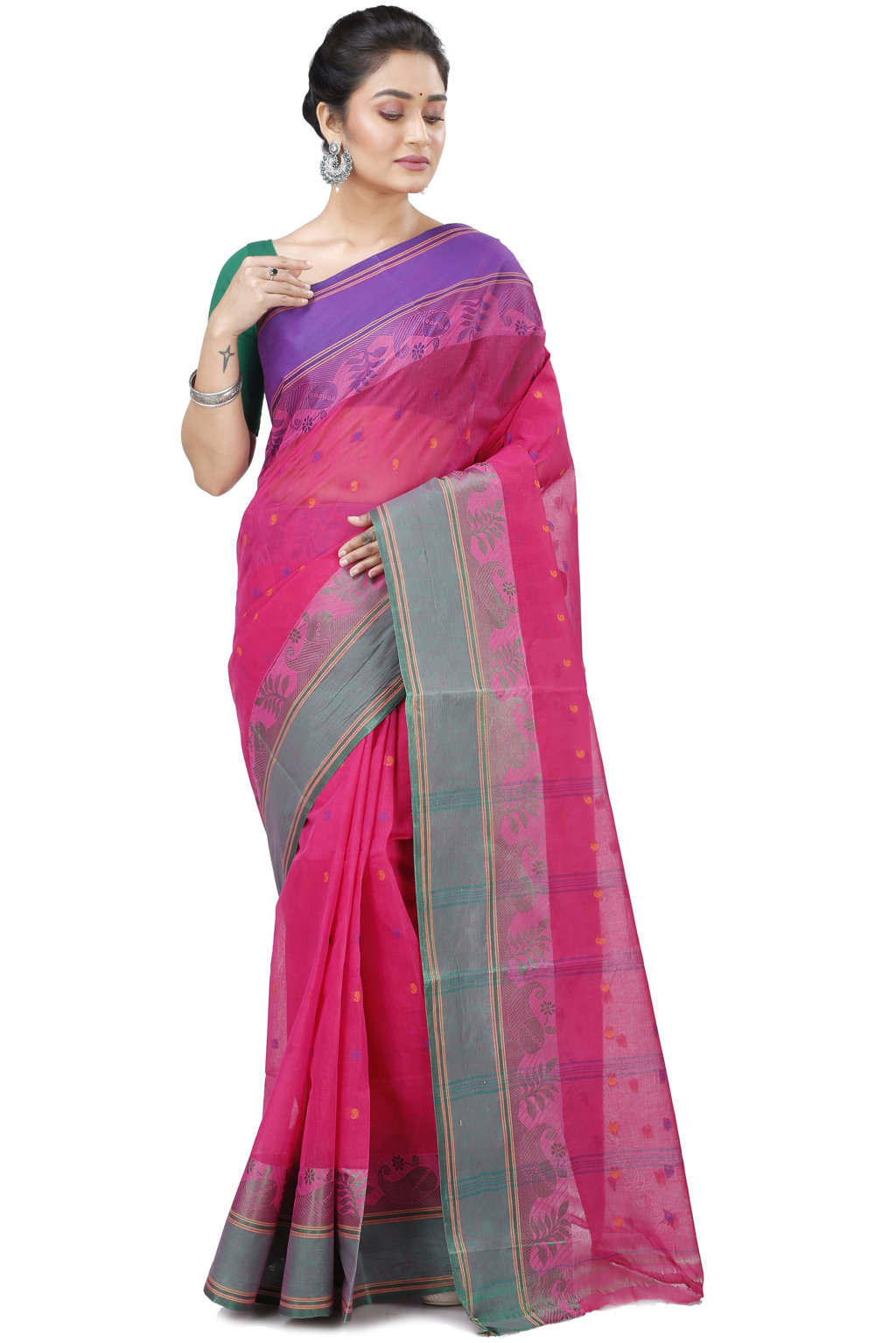 Pink Pure Cotton Gitanjali Tant Saree (929)