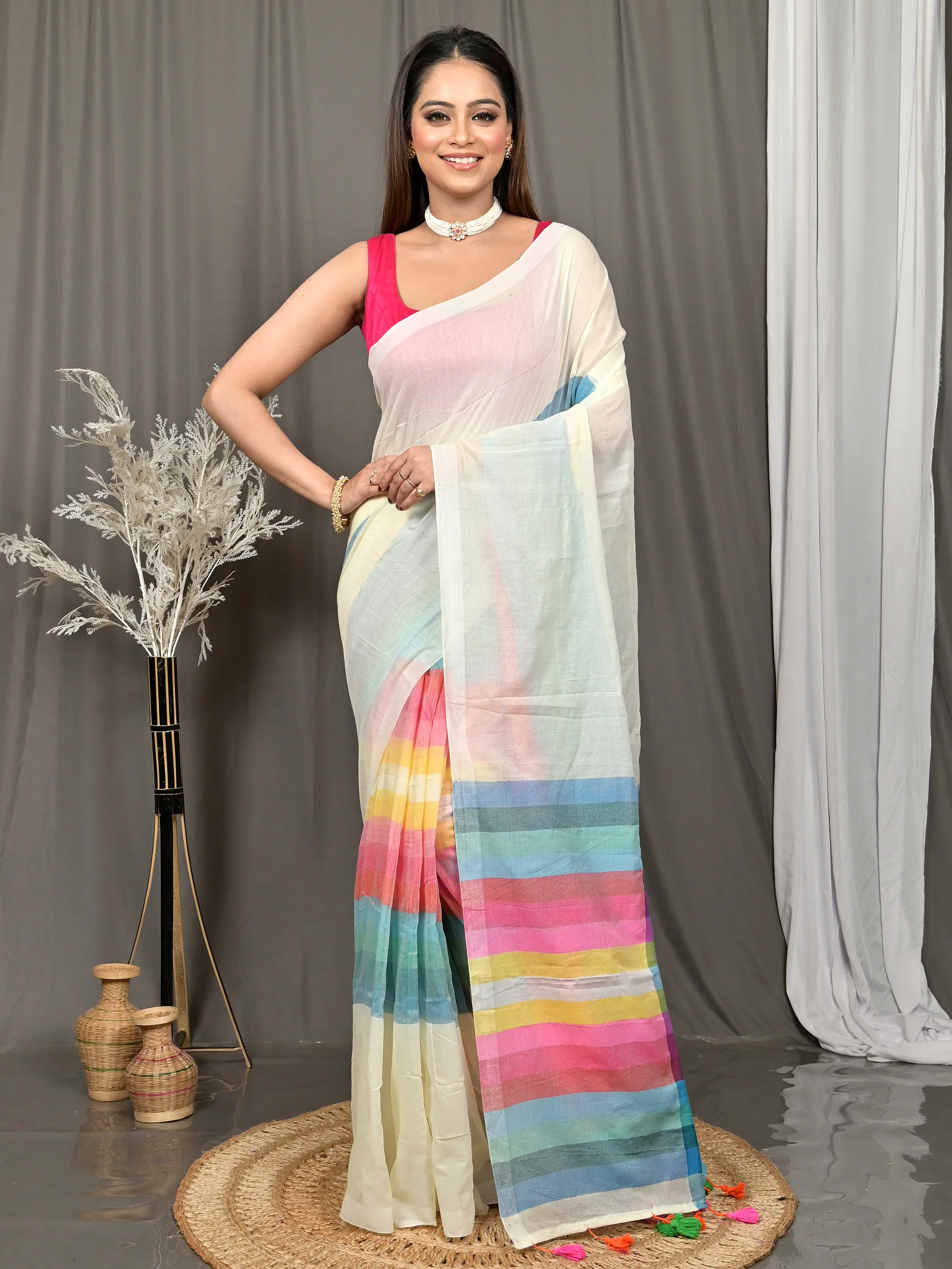 White Cotton Sounur Handloom Saree  (93)