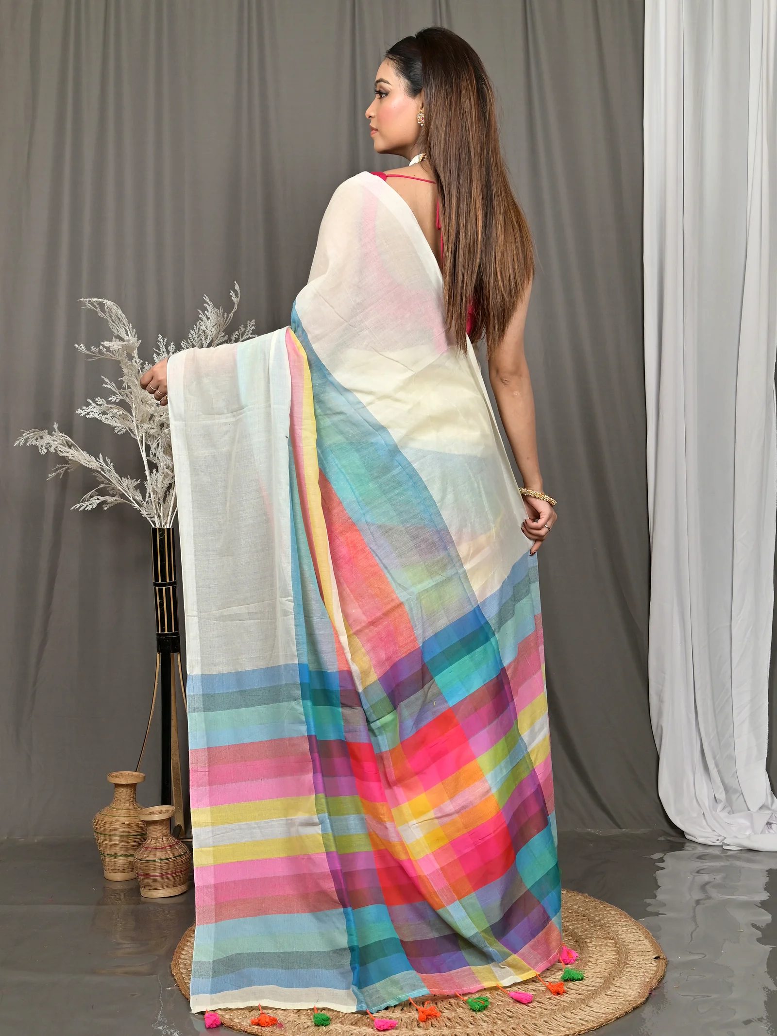 White Cotton Sounur Handloom Saree  (93)