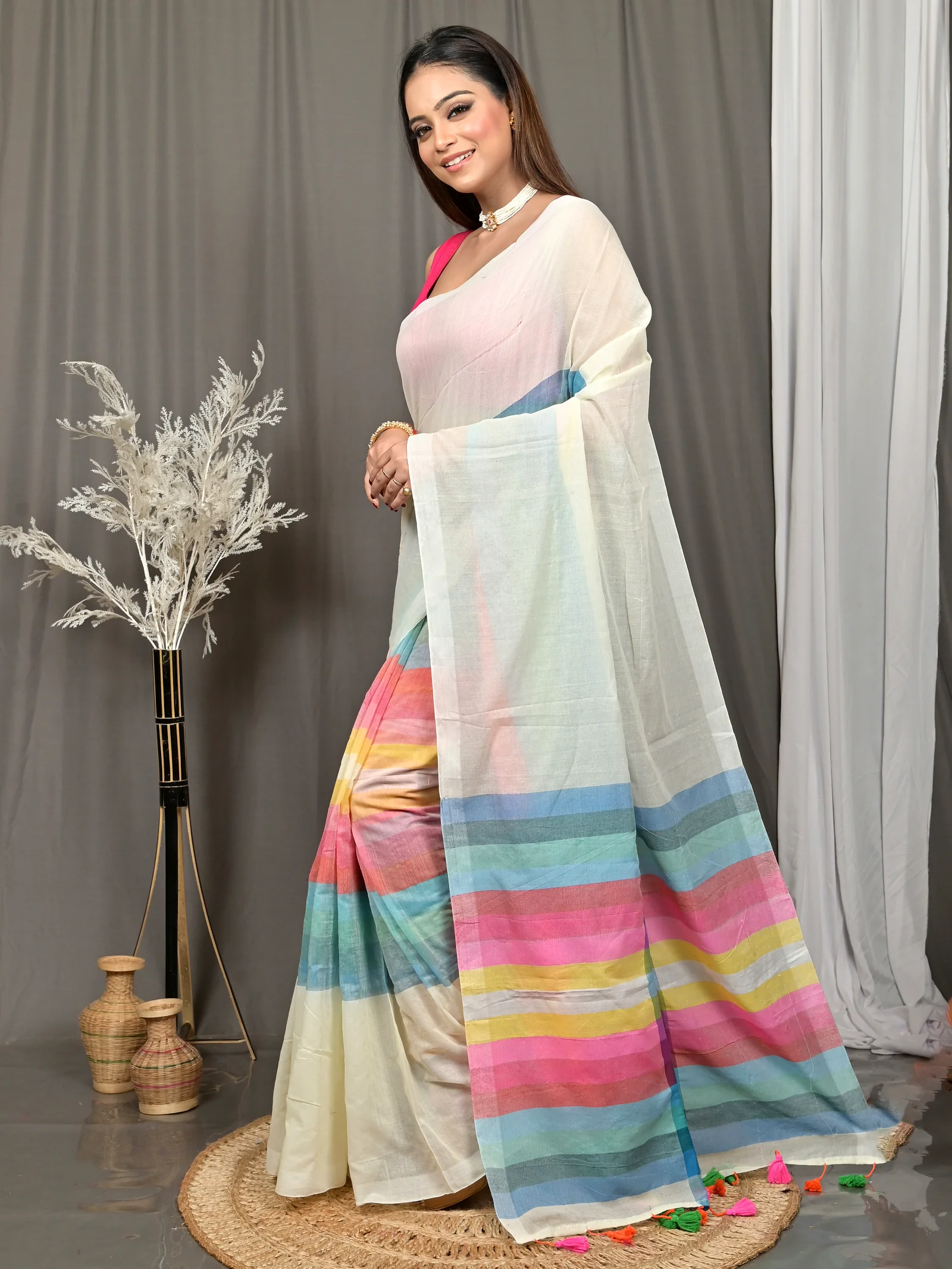 White Cotton Sounur Handloom Saree  (93)