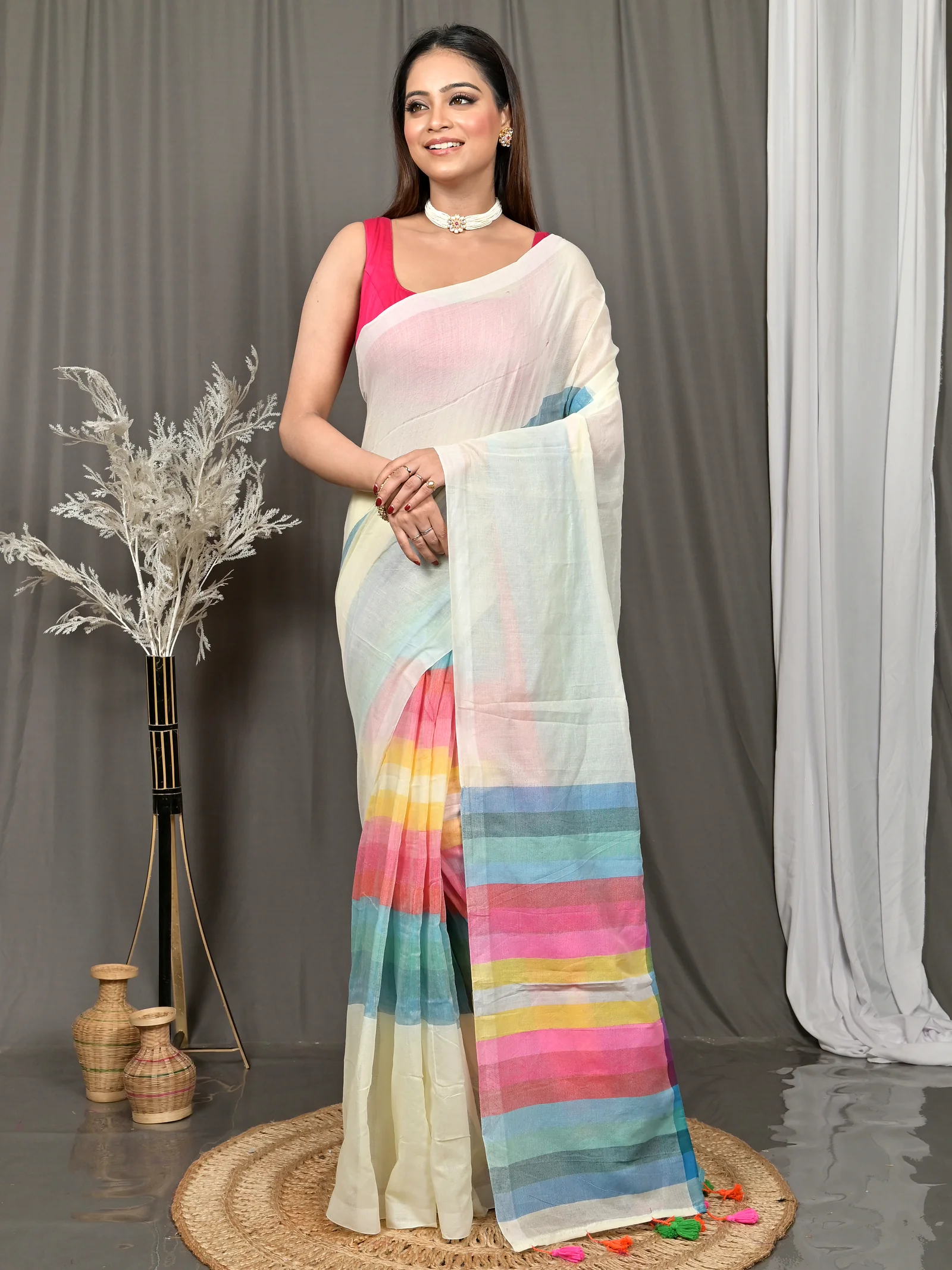 White Cotton Sounur Handloom Saree  (93)