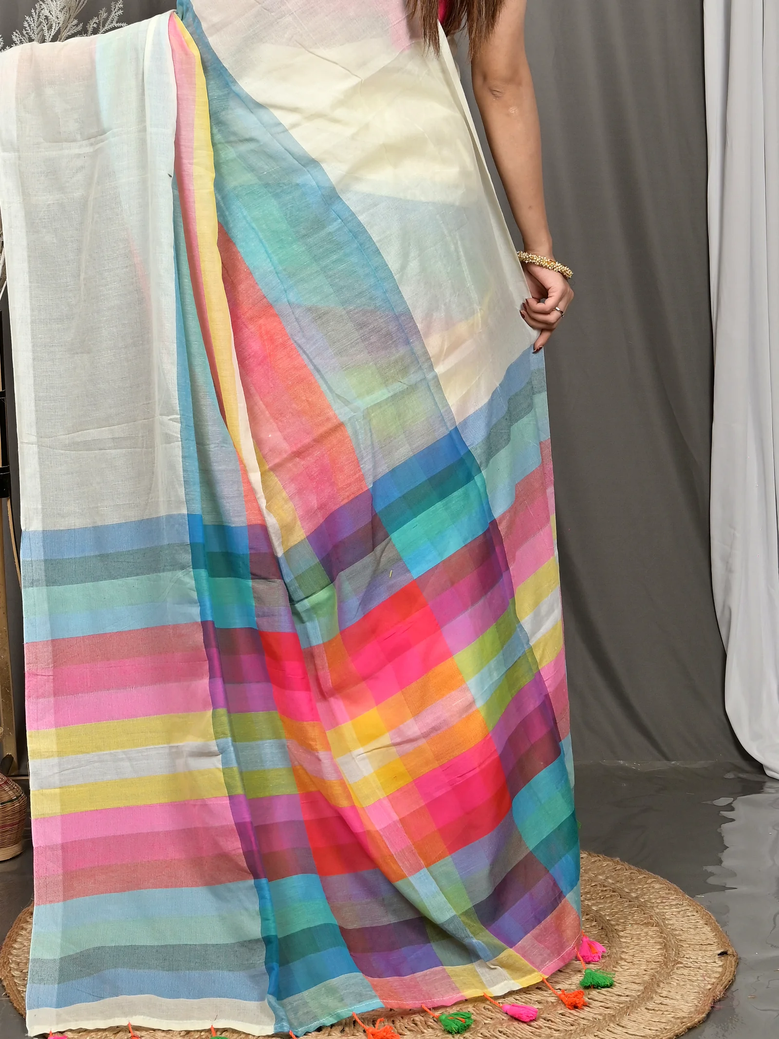 White Cotton Sounur Handloom Saree  (93)