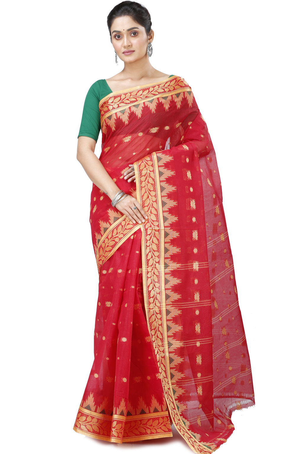 Red Pure Cotton Gunjan Tant Saree (932)