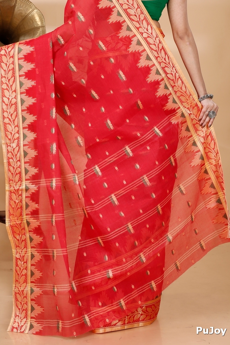 Red Pure Cotton Gunjan Tant Saree (932)