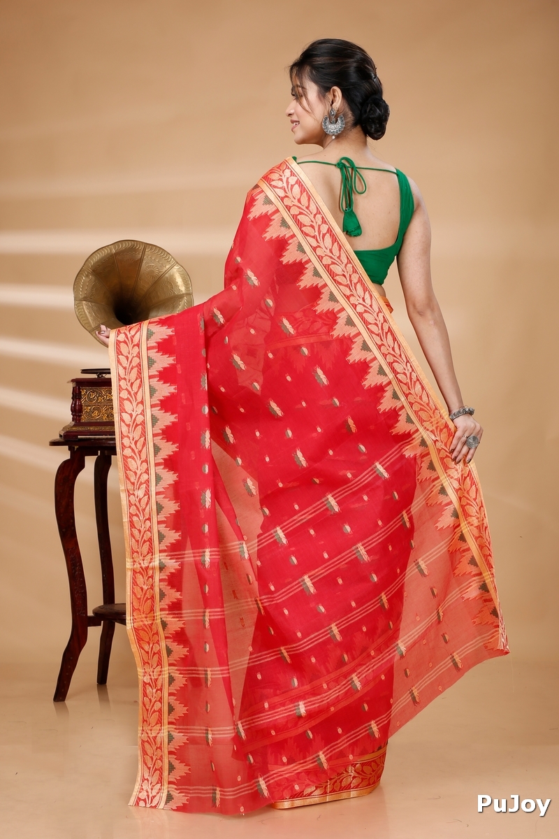 Red Pure Cotton Gunjan Tant Saree (932)
