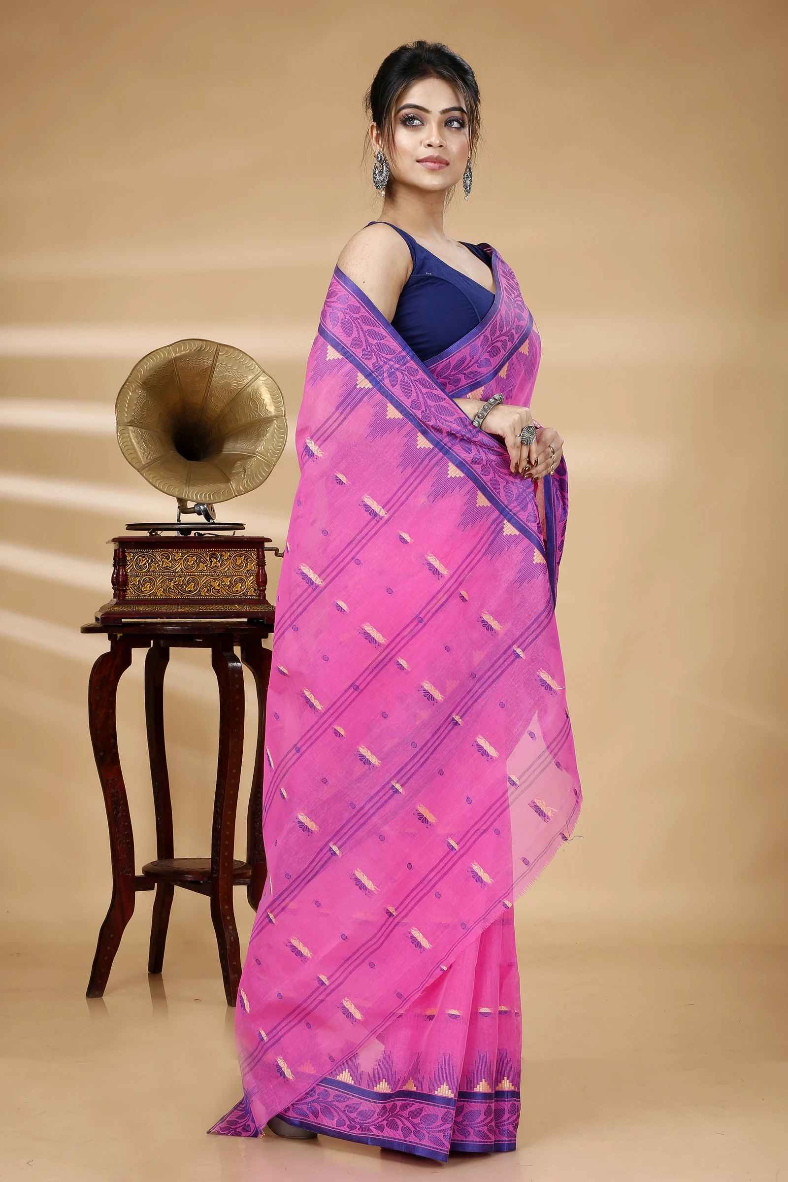 Pink Pure Cotton Gunjan Tant Saree (933)